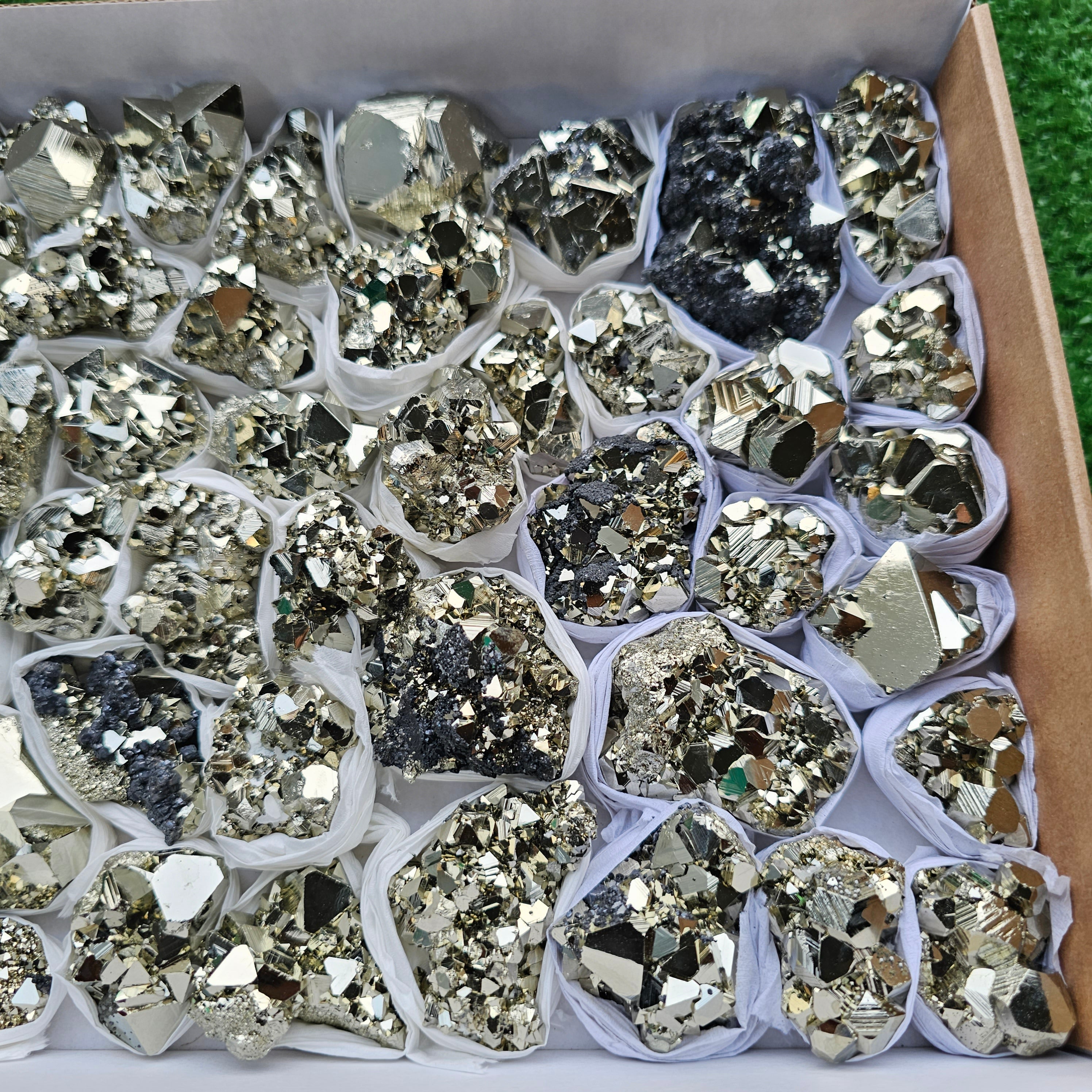 Box 52 pcs big pyrite Octahedral