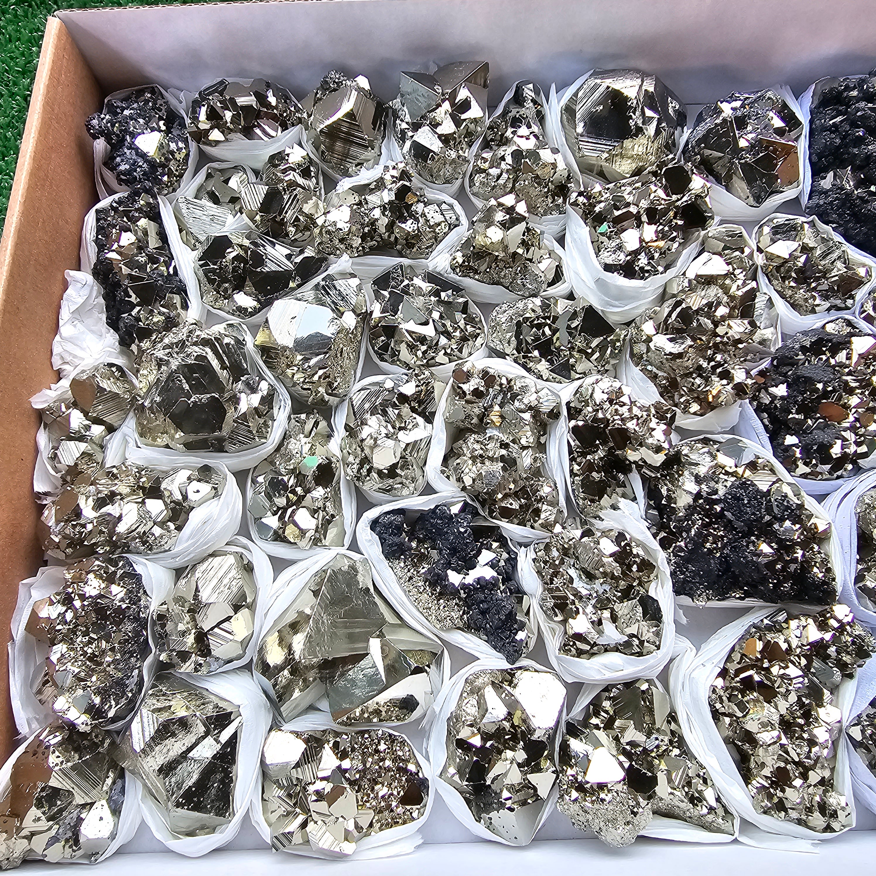 Box 52 pcs big pyrite Octahedral