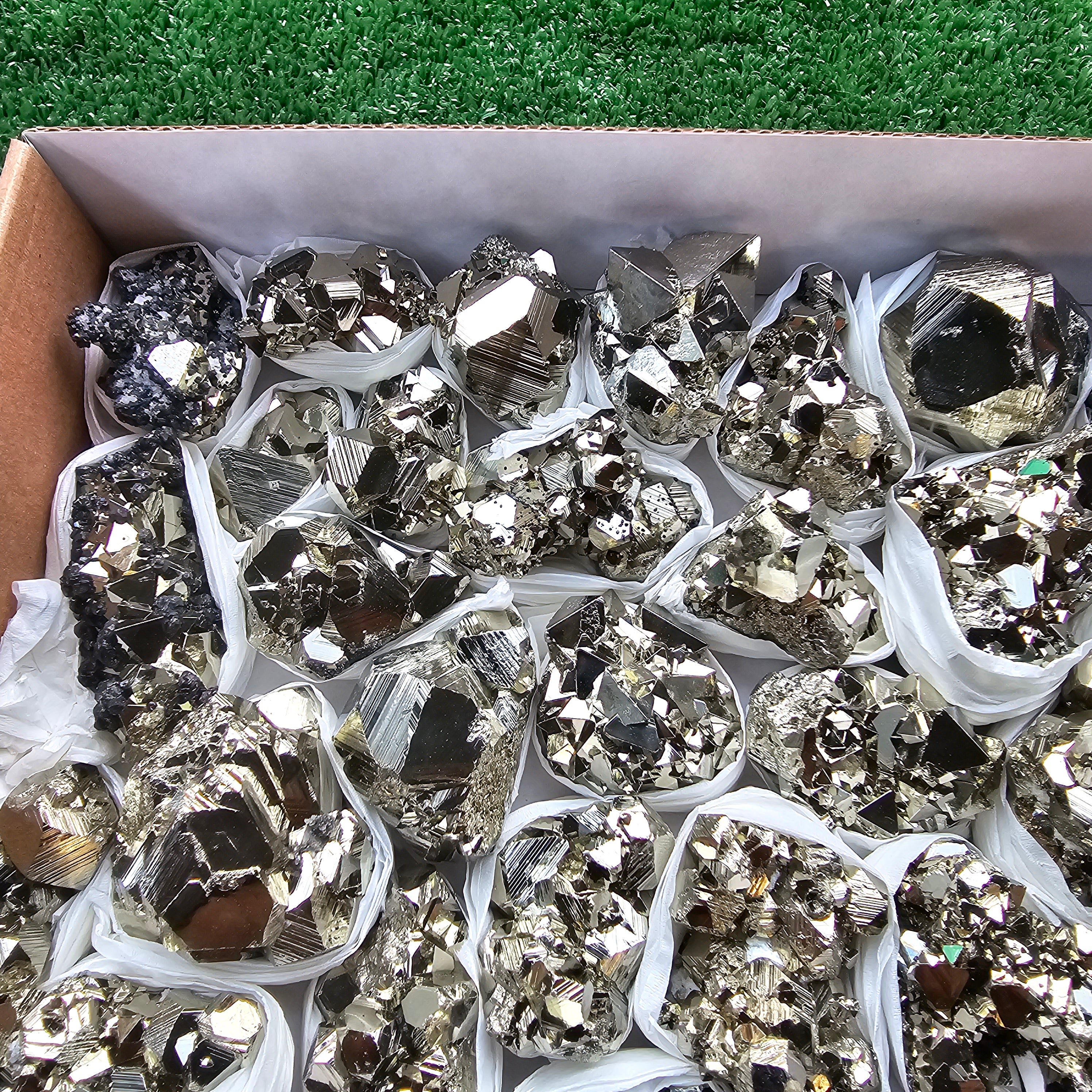Box 52 pcs big pyrite Octahedral
