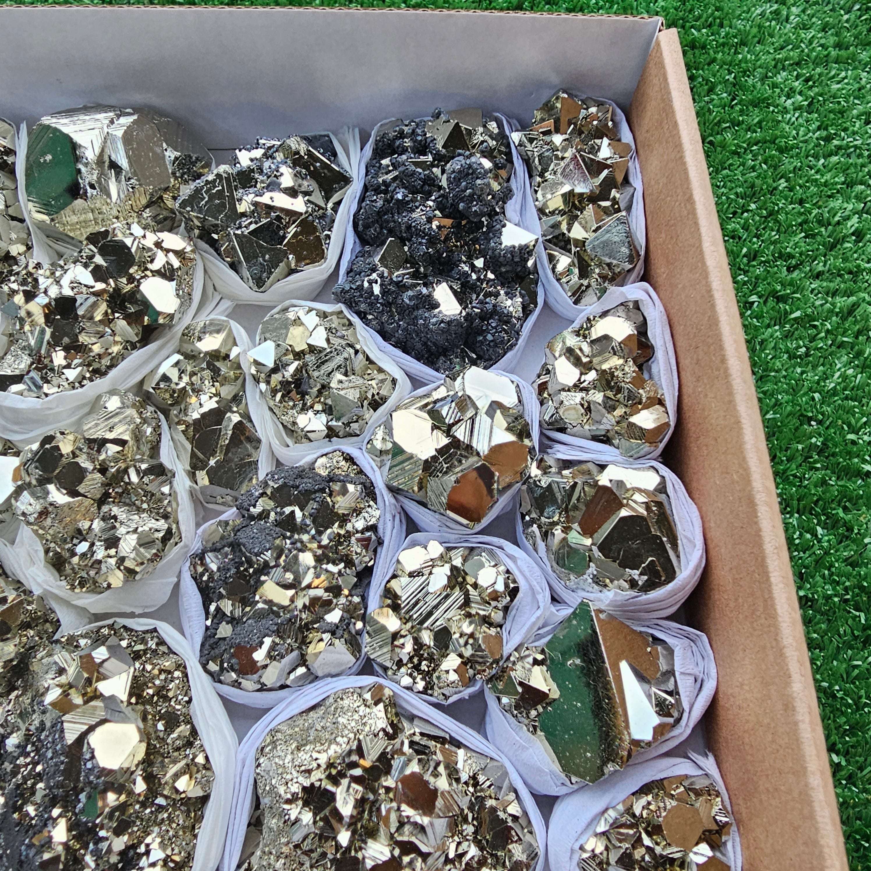 Box 52 pcs big pyrite Octahedral