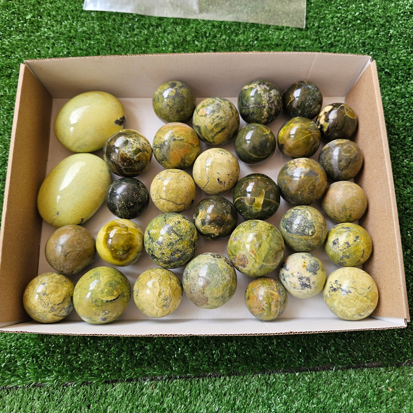 32 pc green serpentine spheres & palms