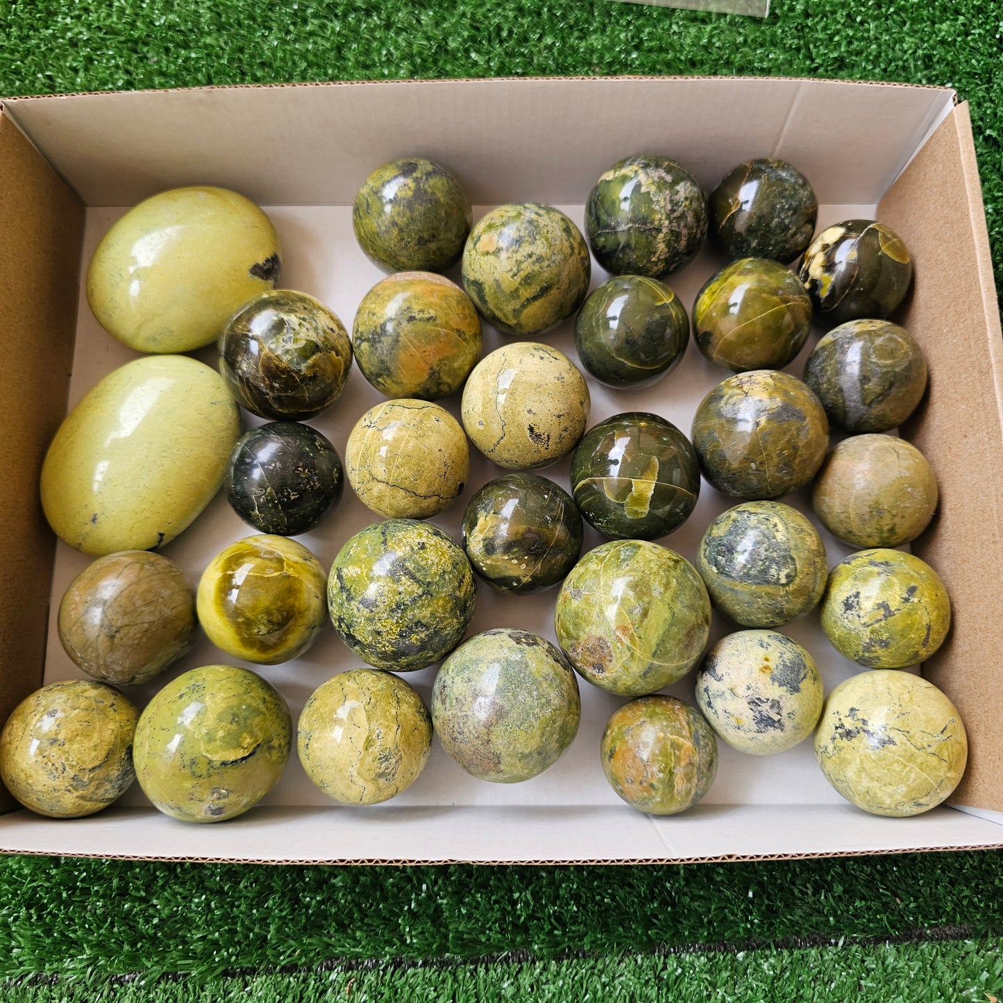 32 pc green serpentine spheres & palms