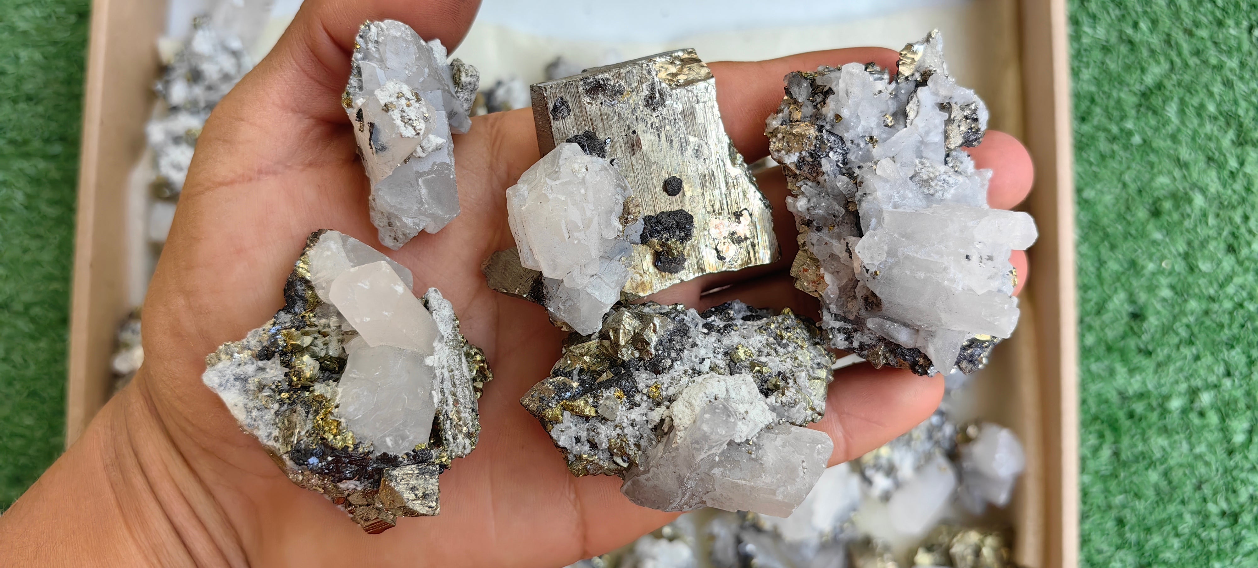 Lot 45 pcs Pyrite Cubic with Calcite