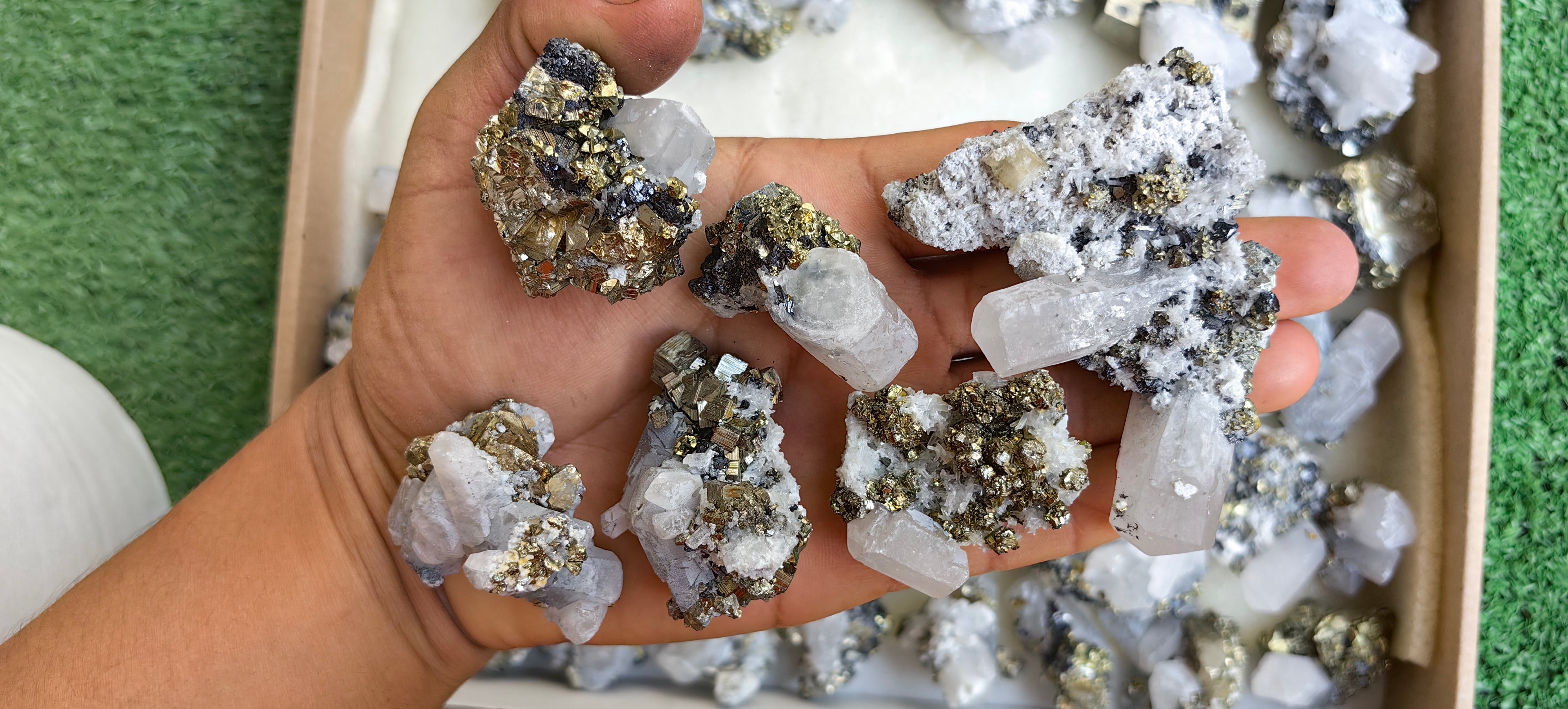 Lot 45 pcs Pyrite Cubic with Calcite