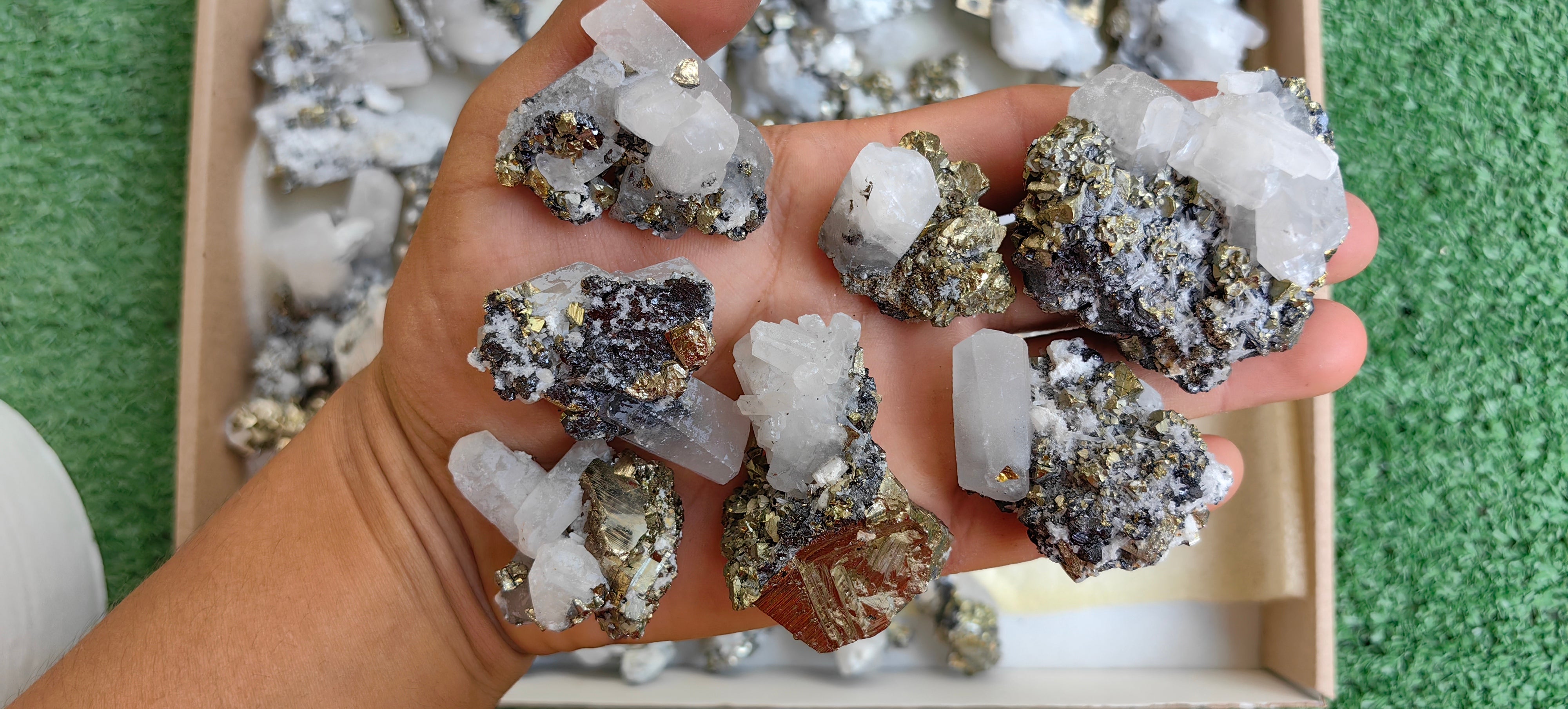 Lot 45 pcs Pyrite Cubic with Calcite