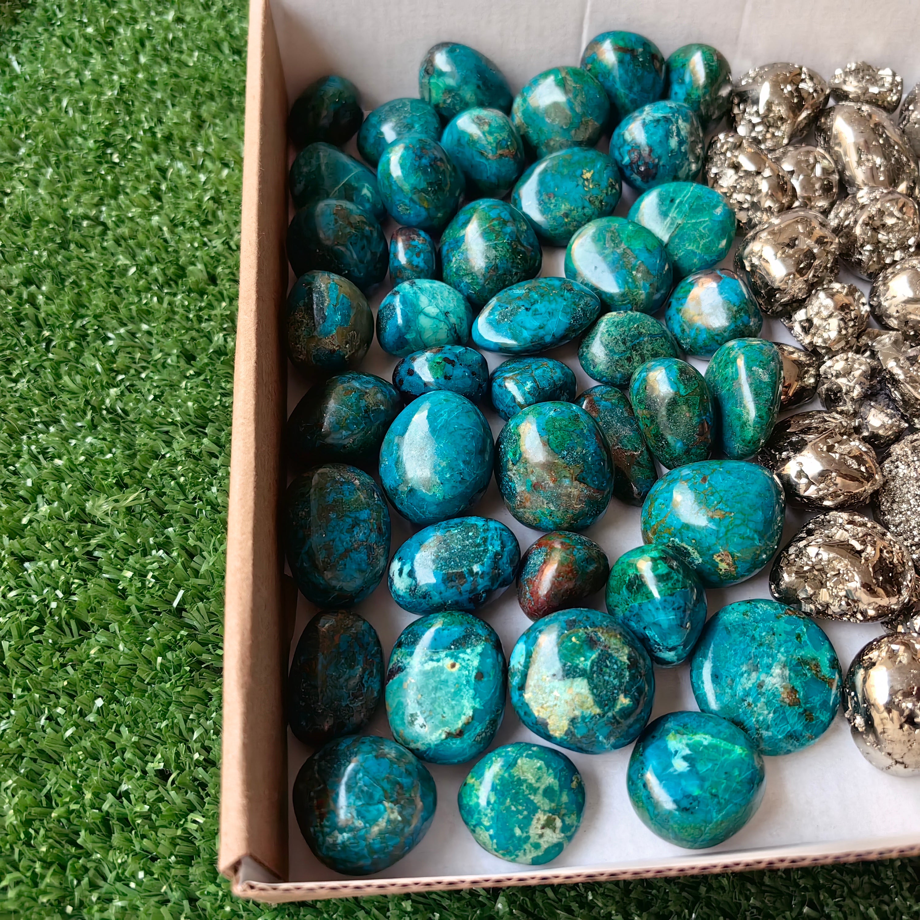 Tumbled Chrysocolla Pyrite Rhodochrosite