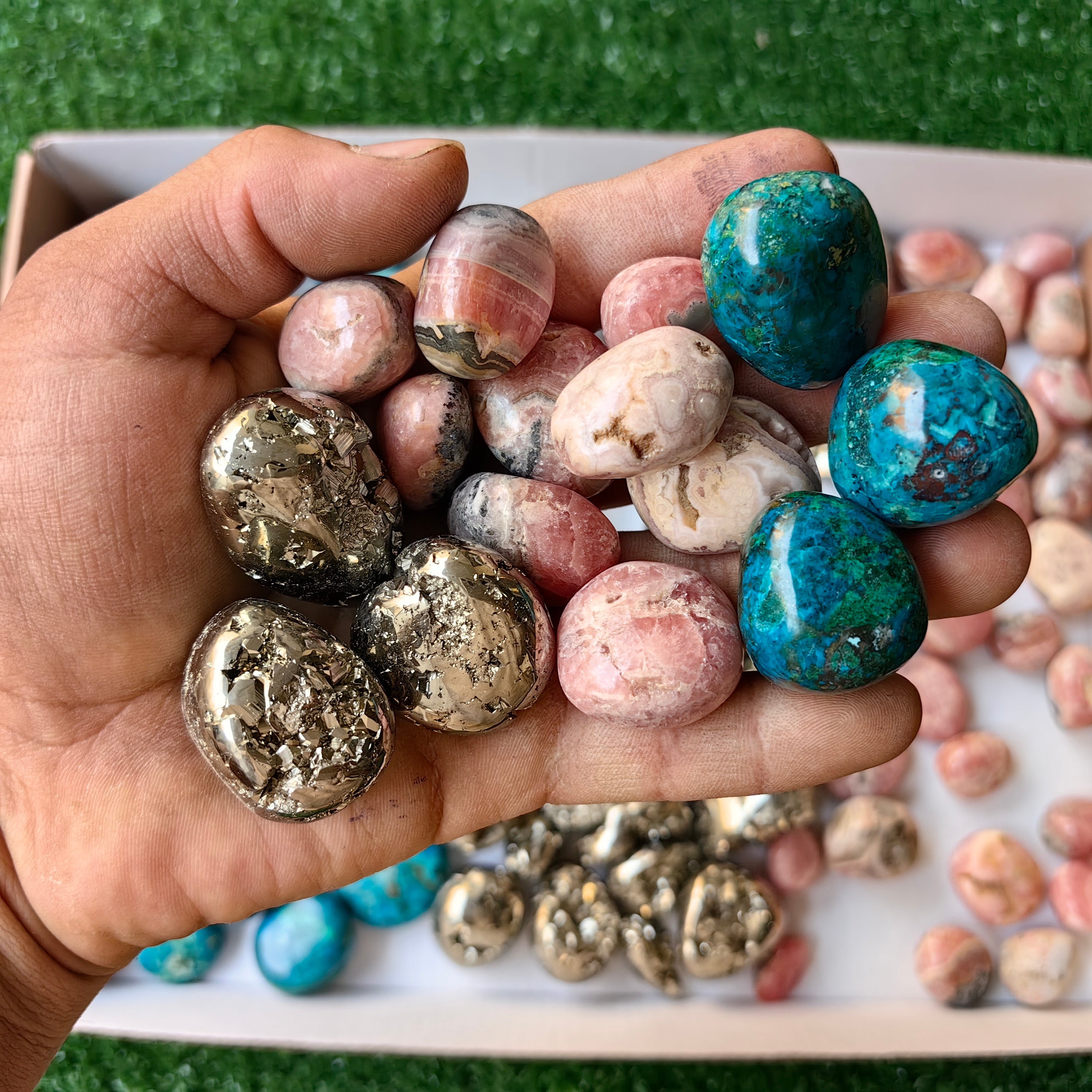 Tumbled Chrysocolla Pyrite Rhodochrosite