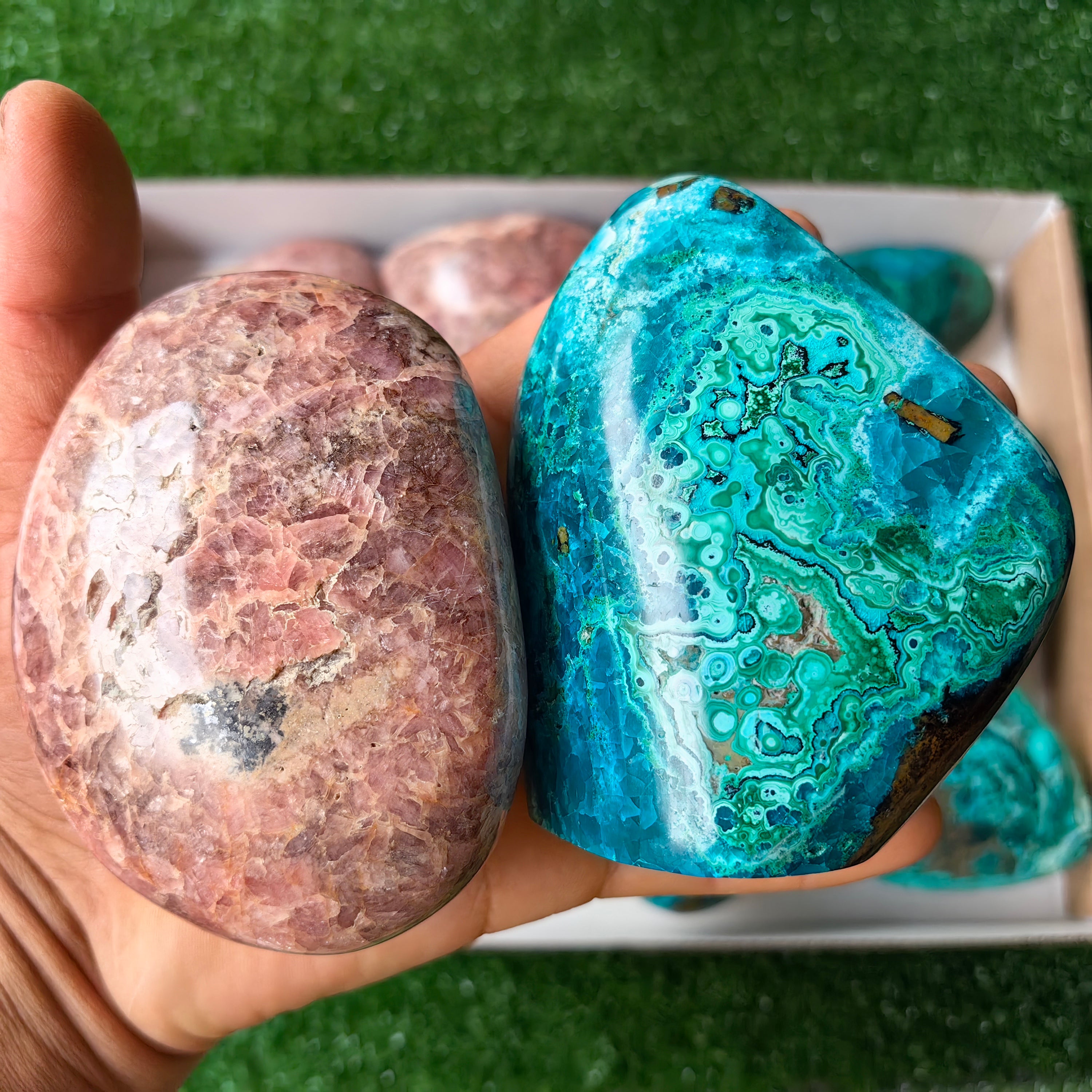 11 pcs free forms chrysocolla & rhodocrosite