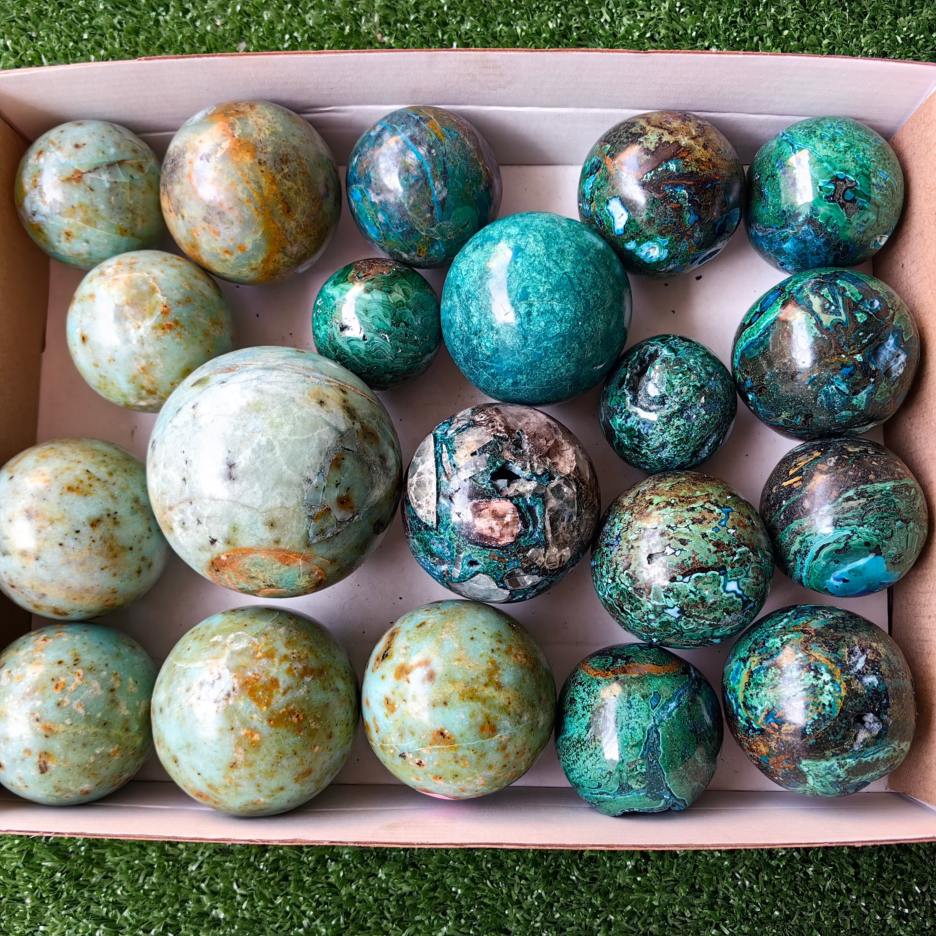 20 pc chrysocolla & chrysoprase spheres