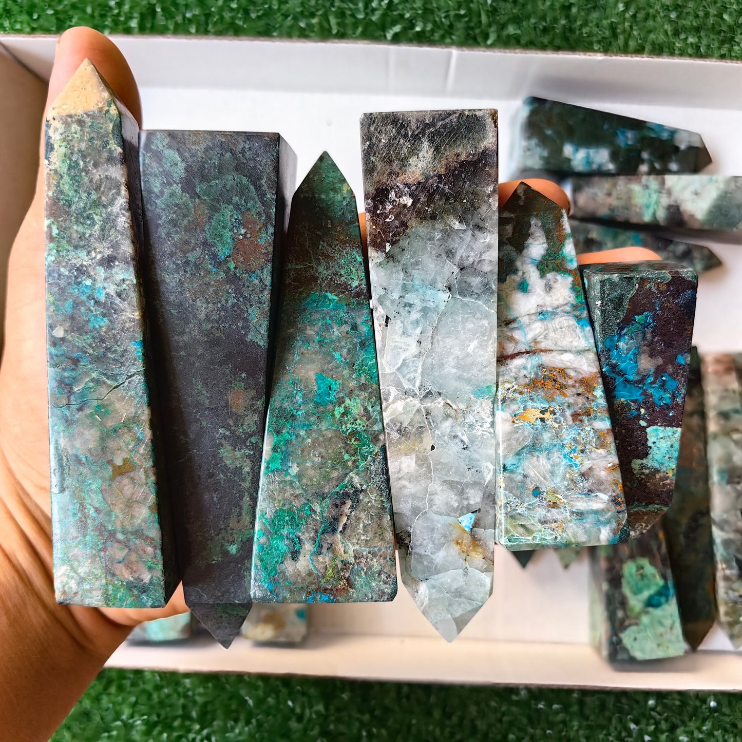 19 pc chrysocolla quartz towers