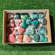 21 pc pink opal & chrysocolla on quartz hearts