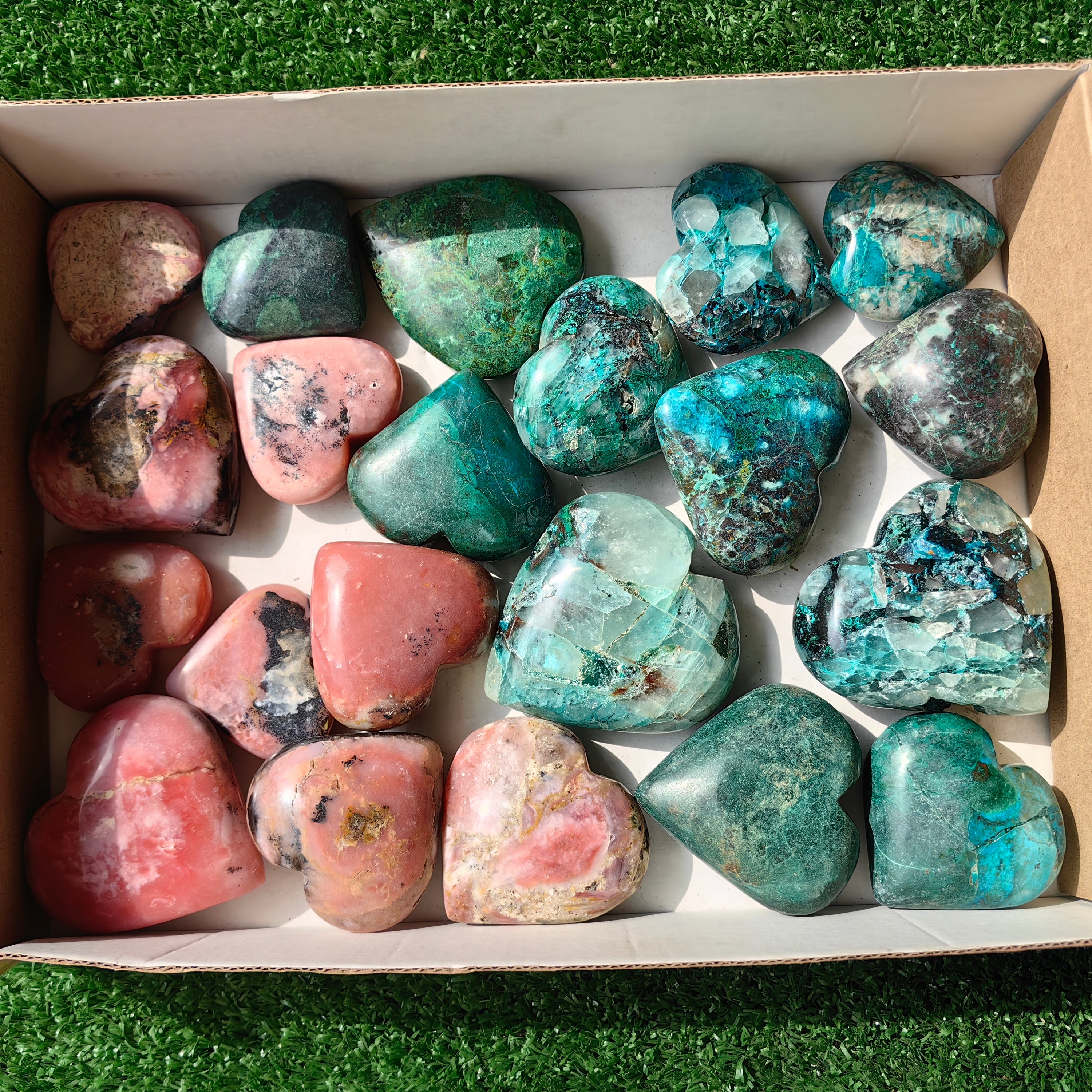 21 pc pink opal & chrysocolla on quartz hearts