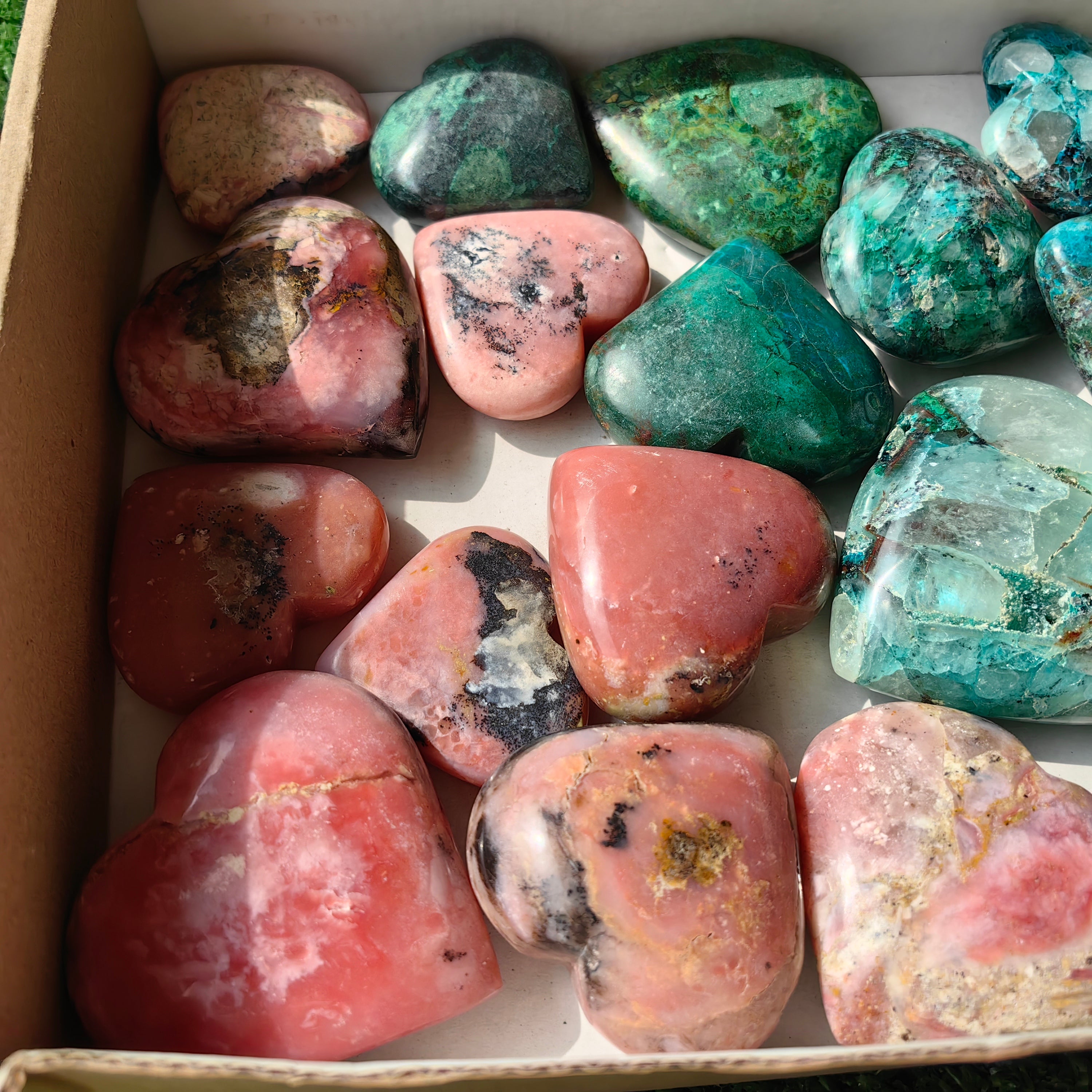 21 pc pink opal & chrysocolla on quartz hearts