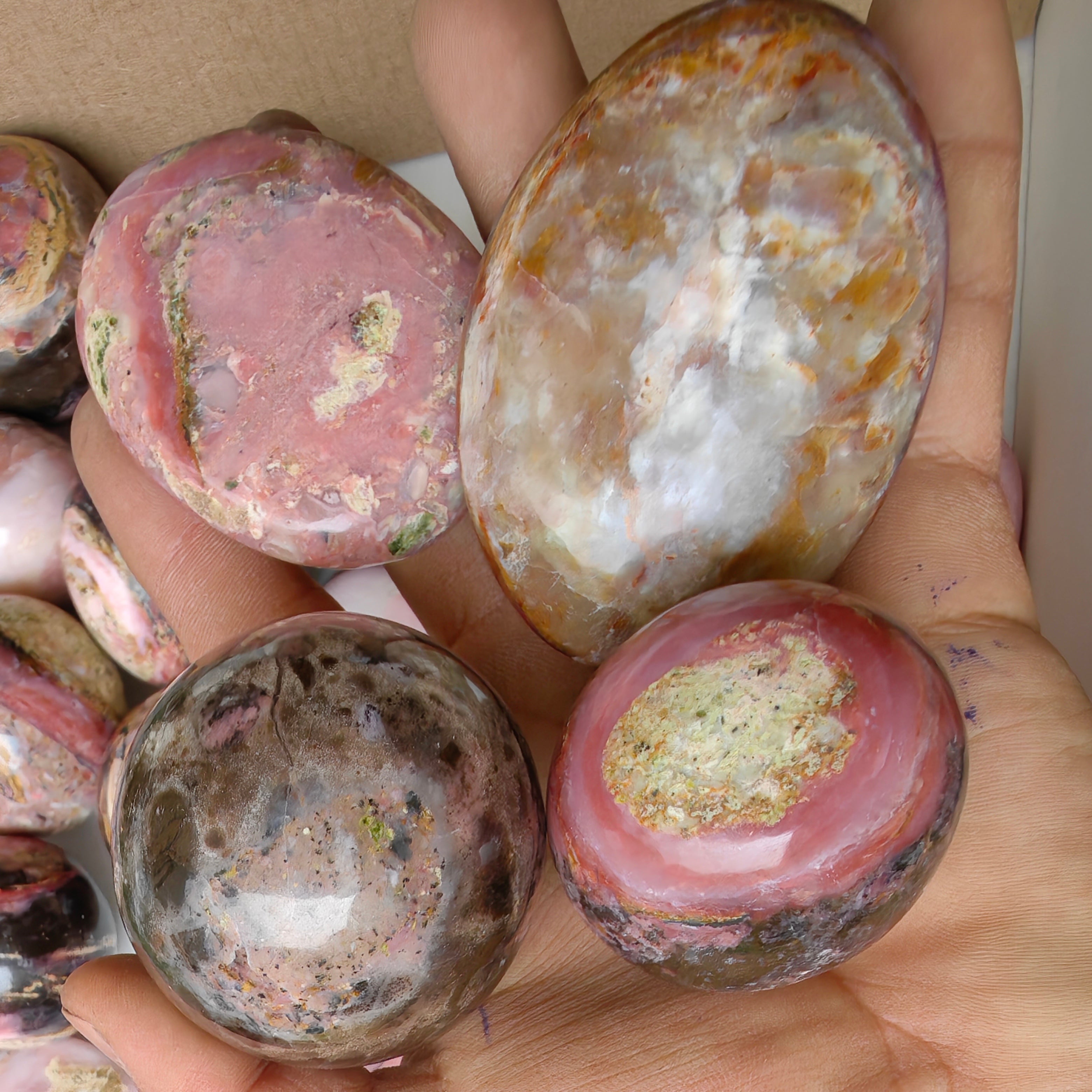 20 pcs pink opal heart & spheres