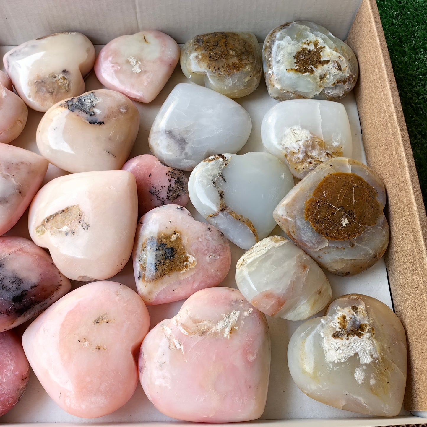 26 pc pink opal & blue opal hearts