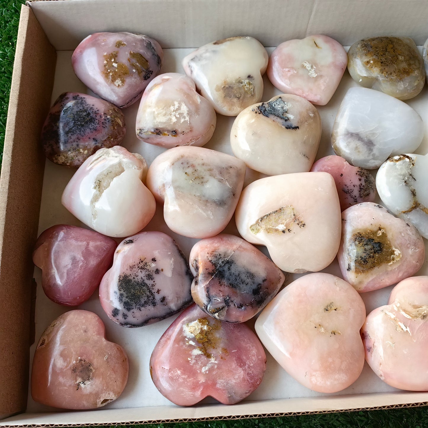 26 pc pink opal & blue opal hearts
