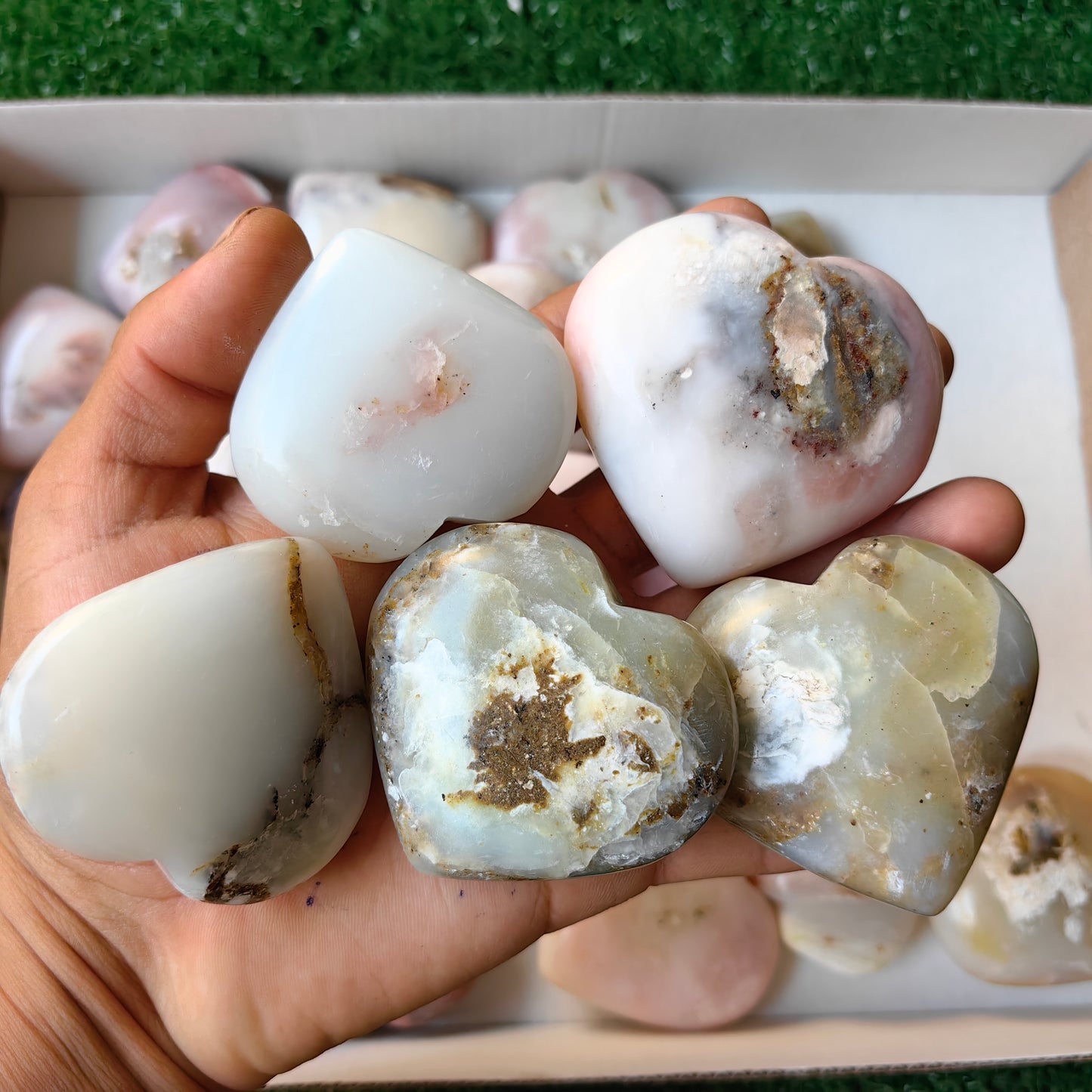 26 pc pink opal & blue opal hearts