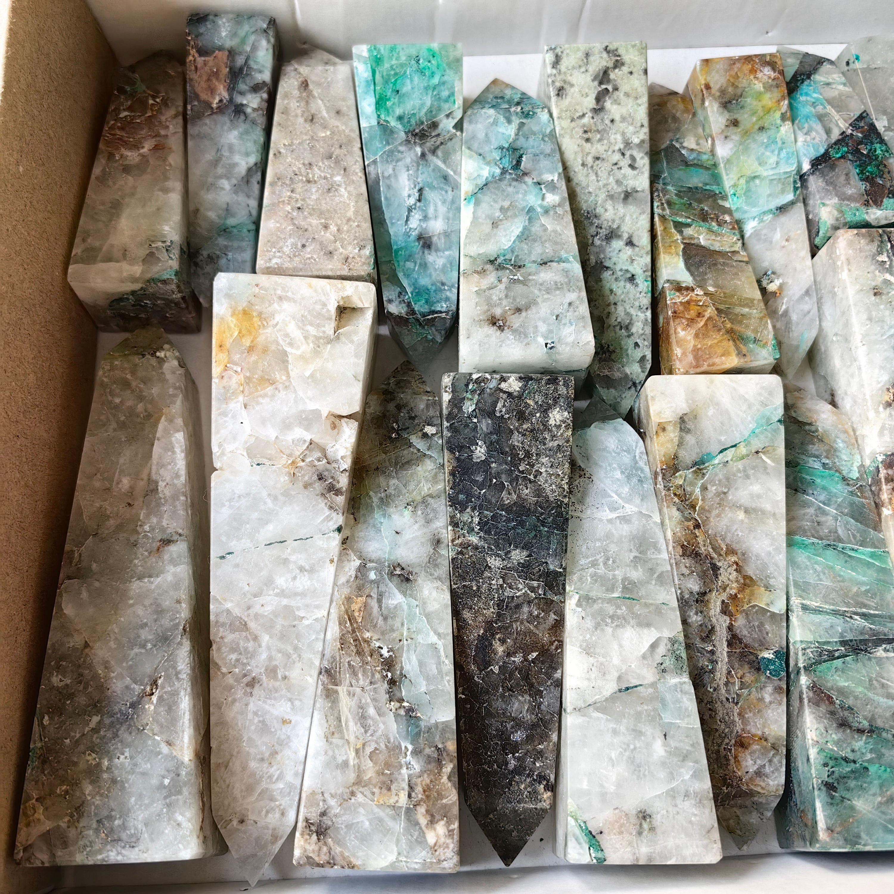 23 pc chrysocolla quartz towers
