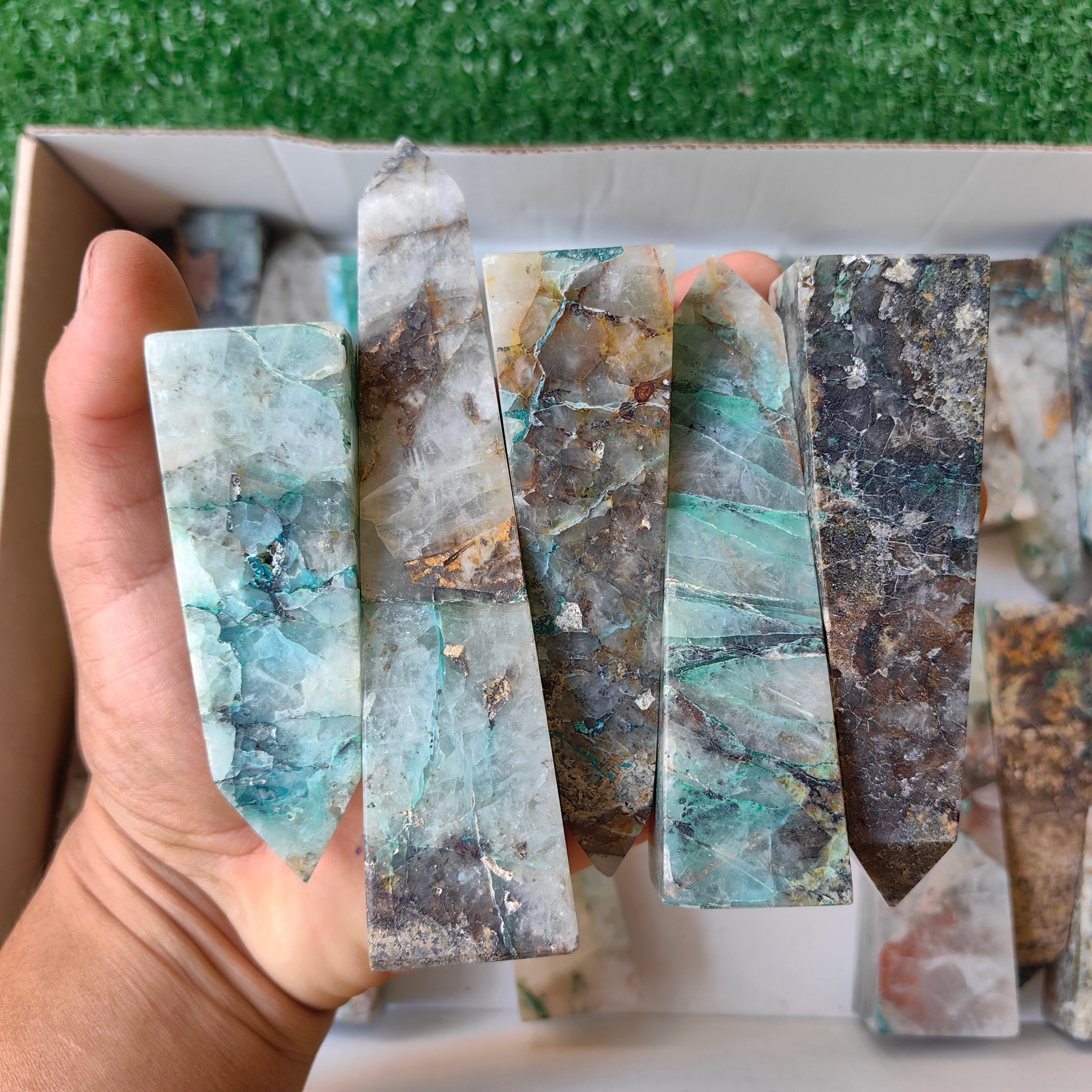 23 pc chrysocolla quartz towers