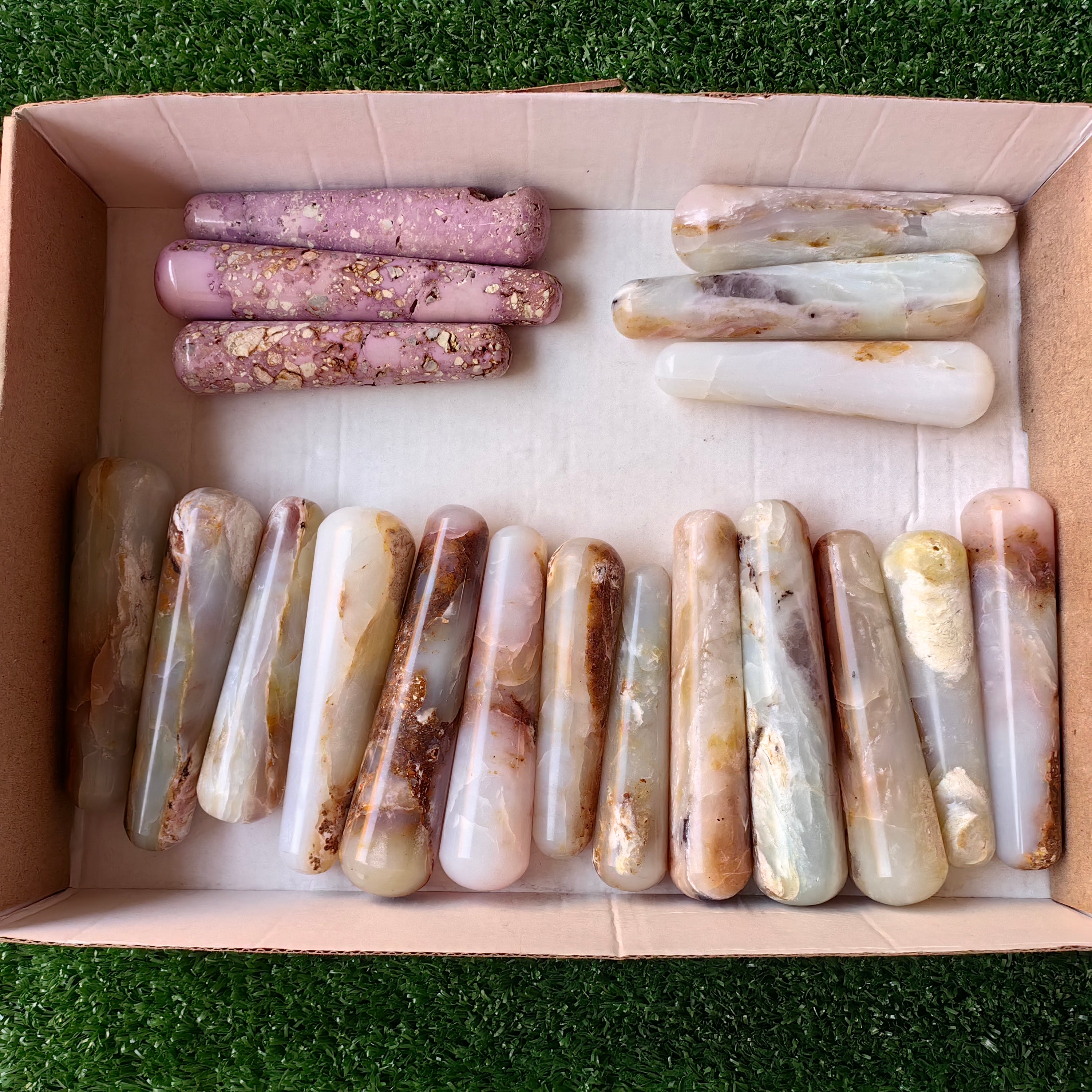 19 pc phosphosiderite & blue opal wands massage