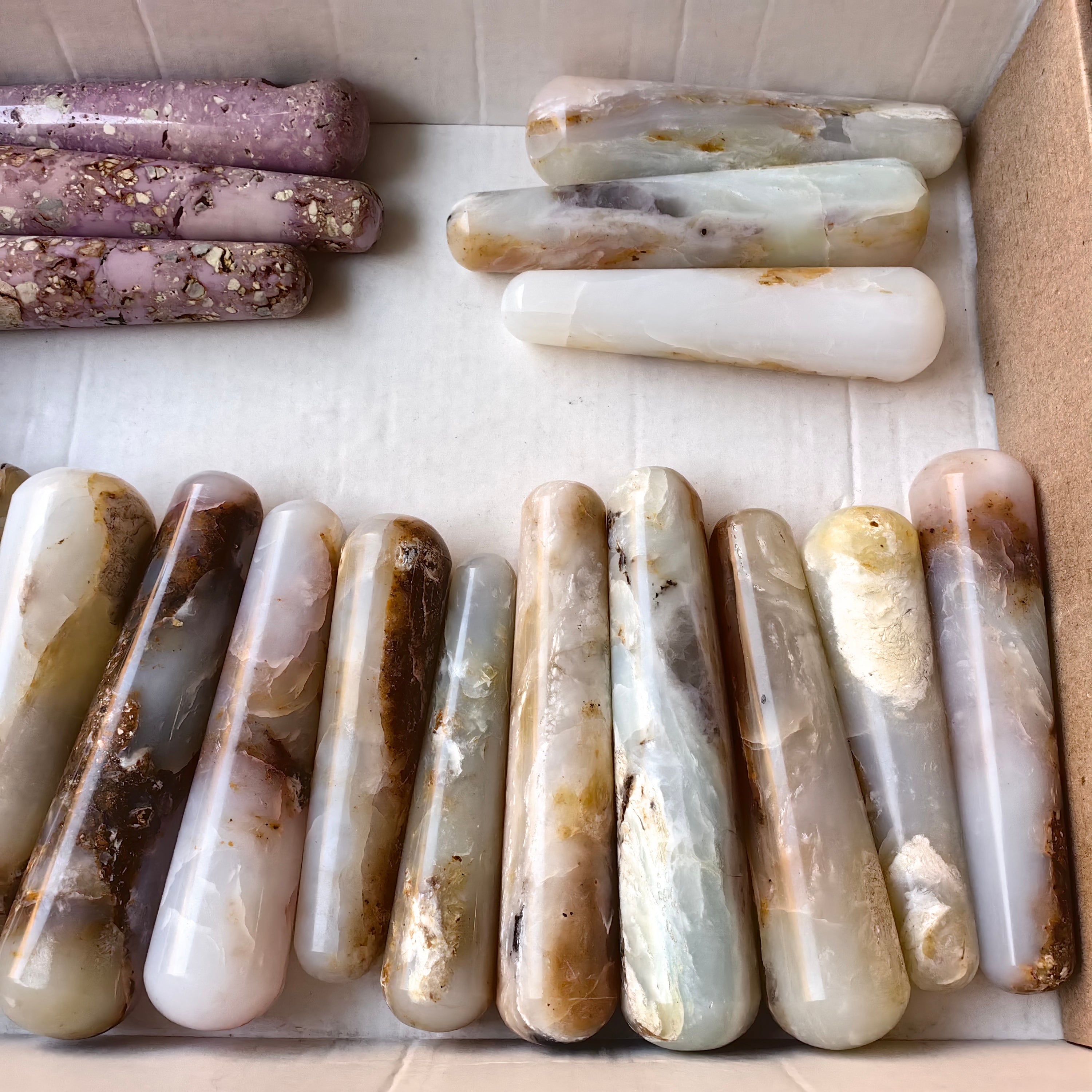 19 pc phosphosiderite & blue opal wands massage