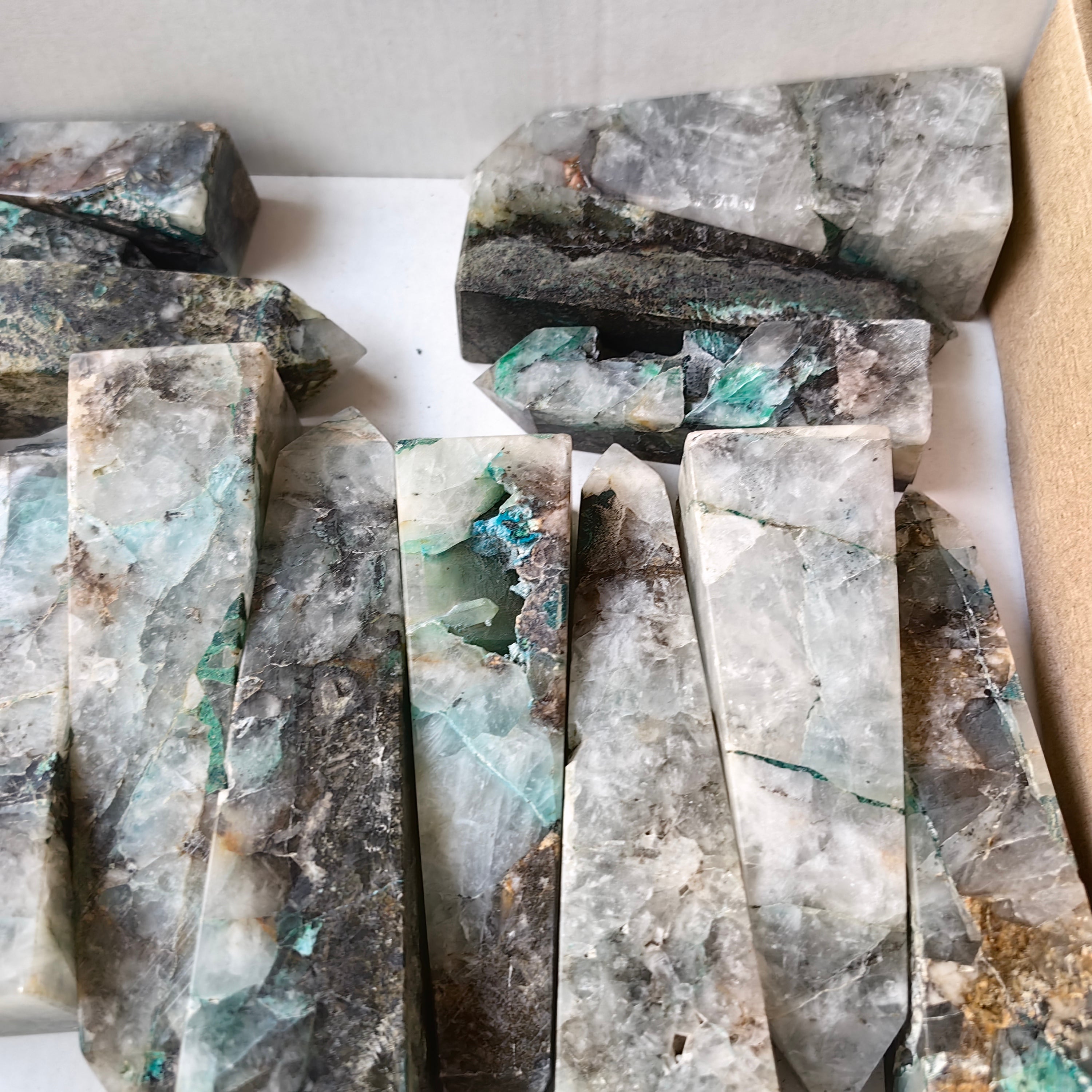 16 pc chrysocolla quartz towers