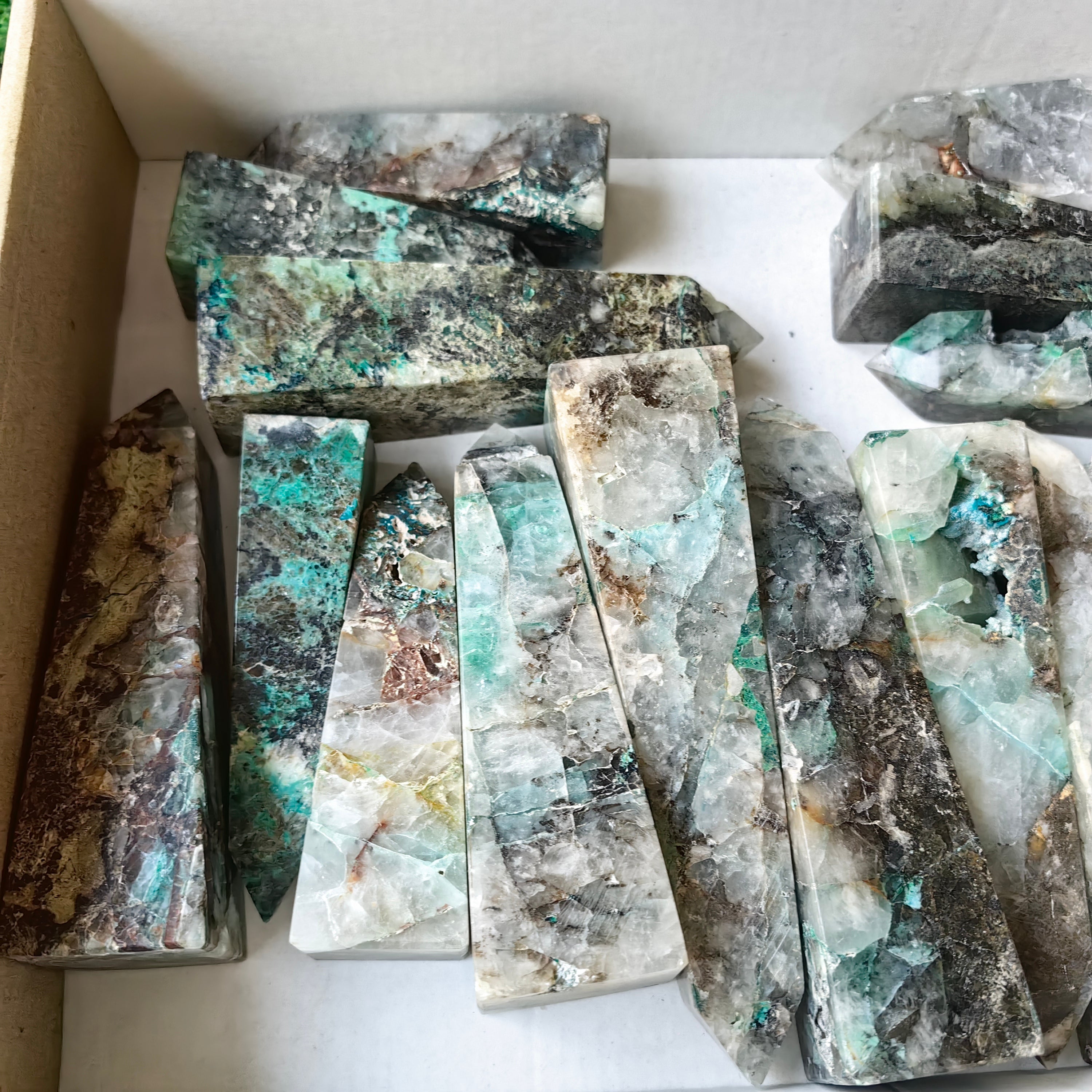 16 pc chrysocolla quartz towers