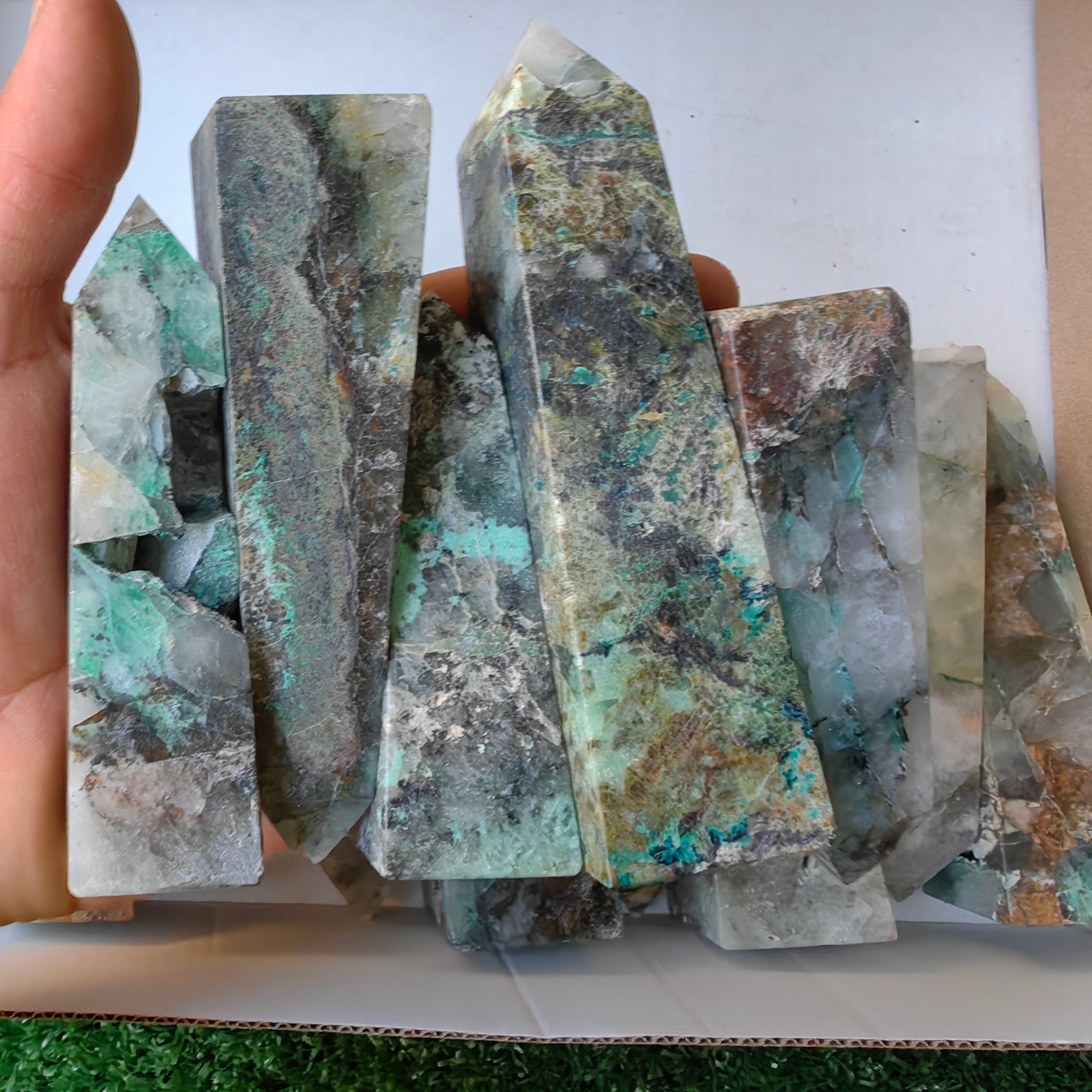 16 pc chrysocolla quartz towers