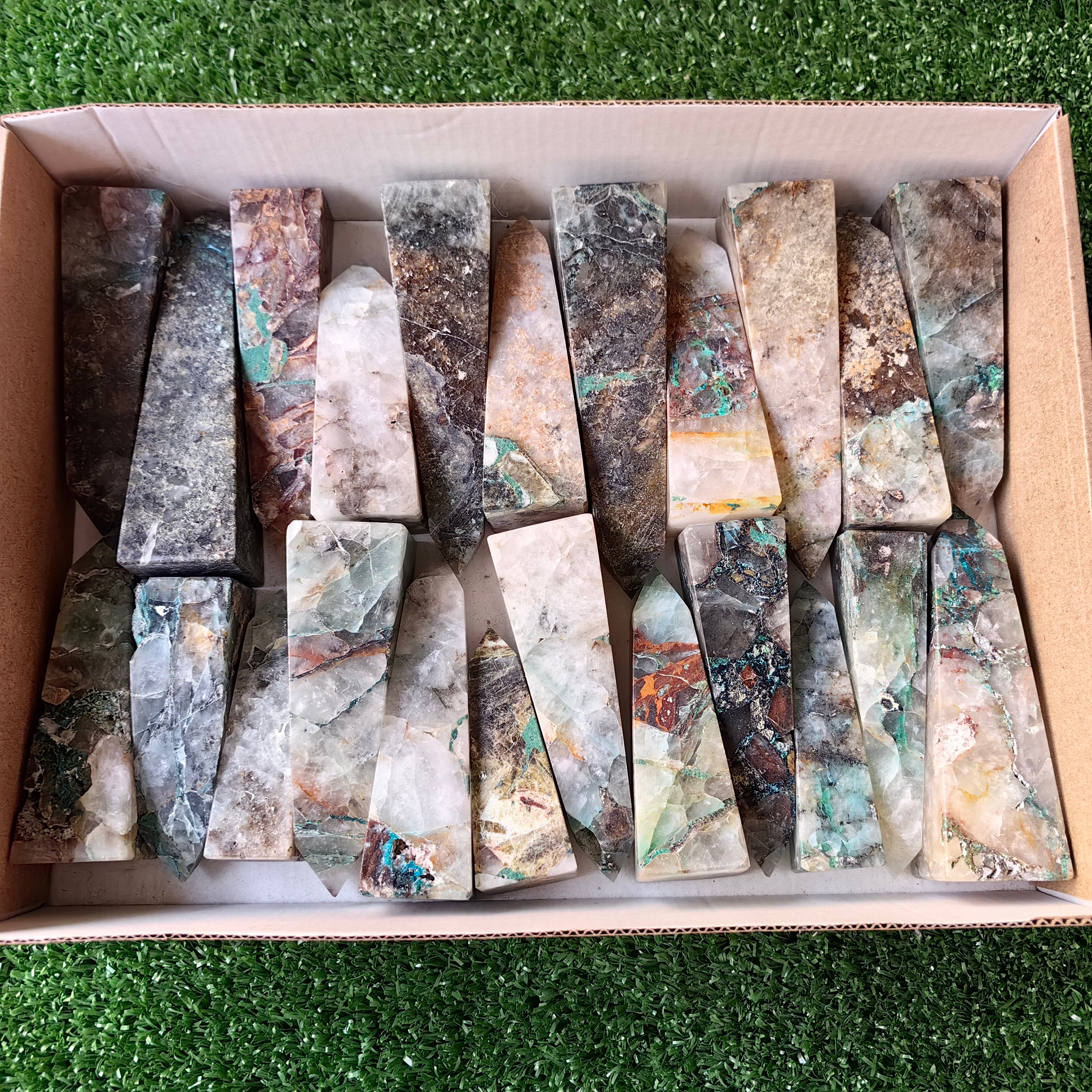 23 pc chrysocolla quartz towers