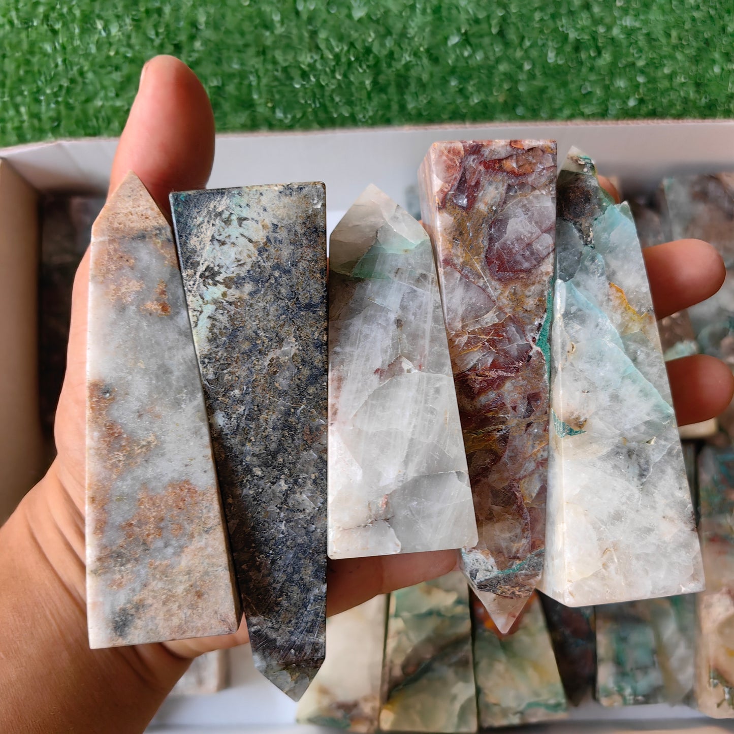 23 pc chrysocolla quartz towers