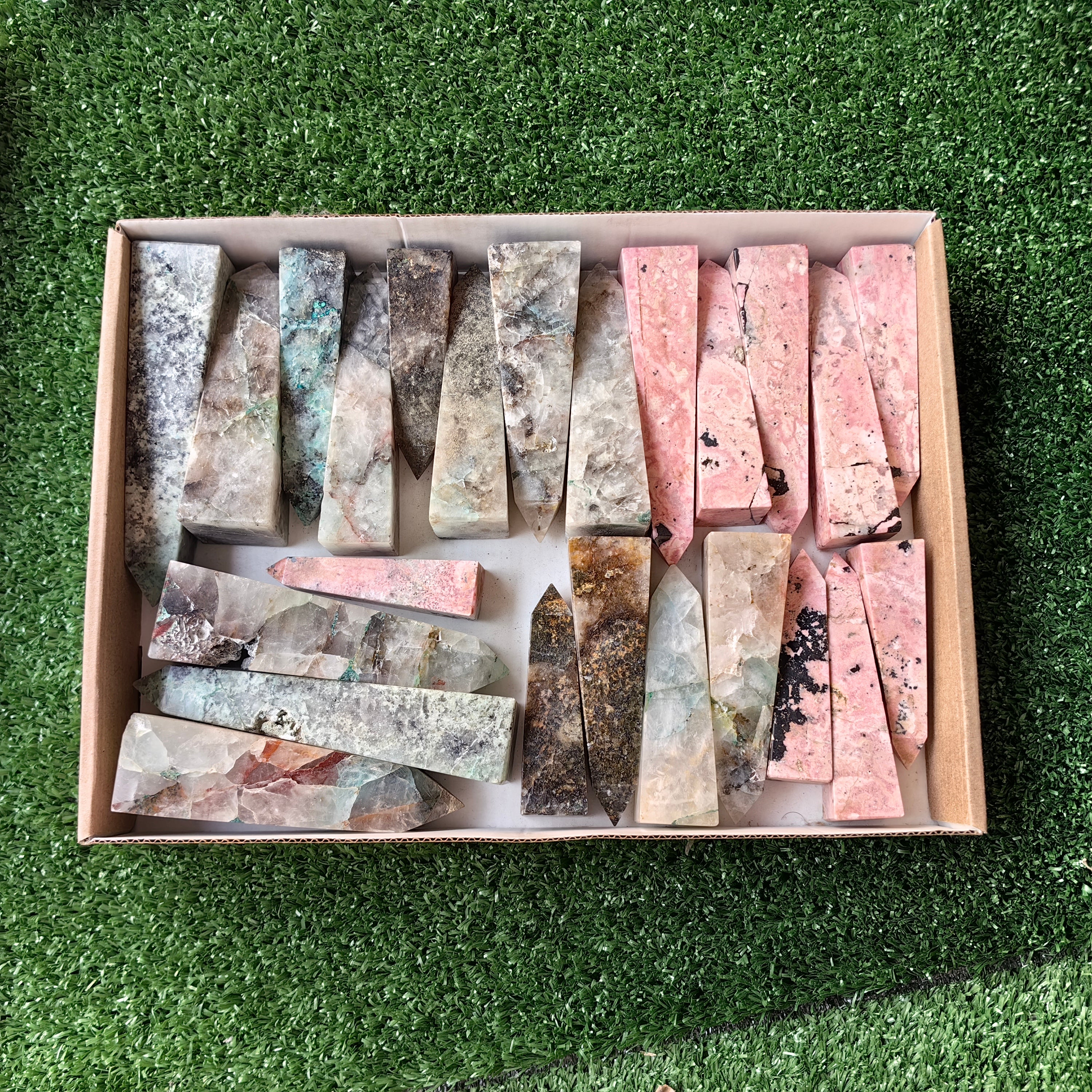 24 pc chrysocolla quartz & rhodonite towers