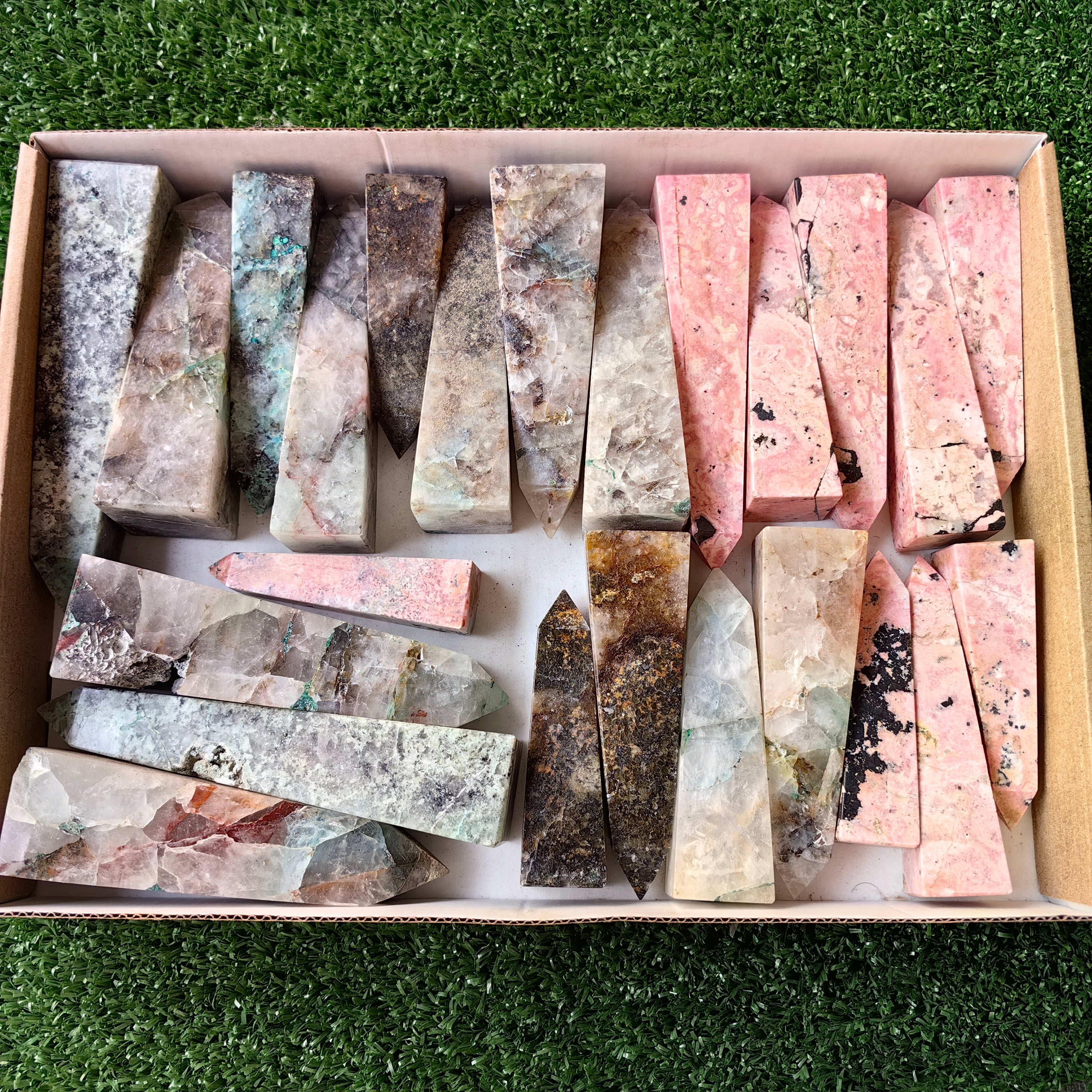 24 pc chrysocolla quartz & rhodonite towers