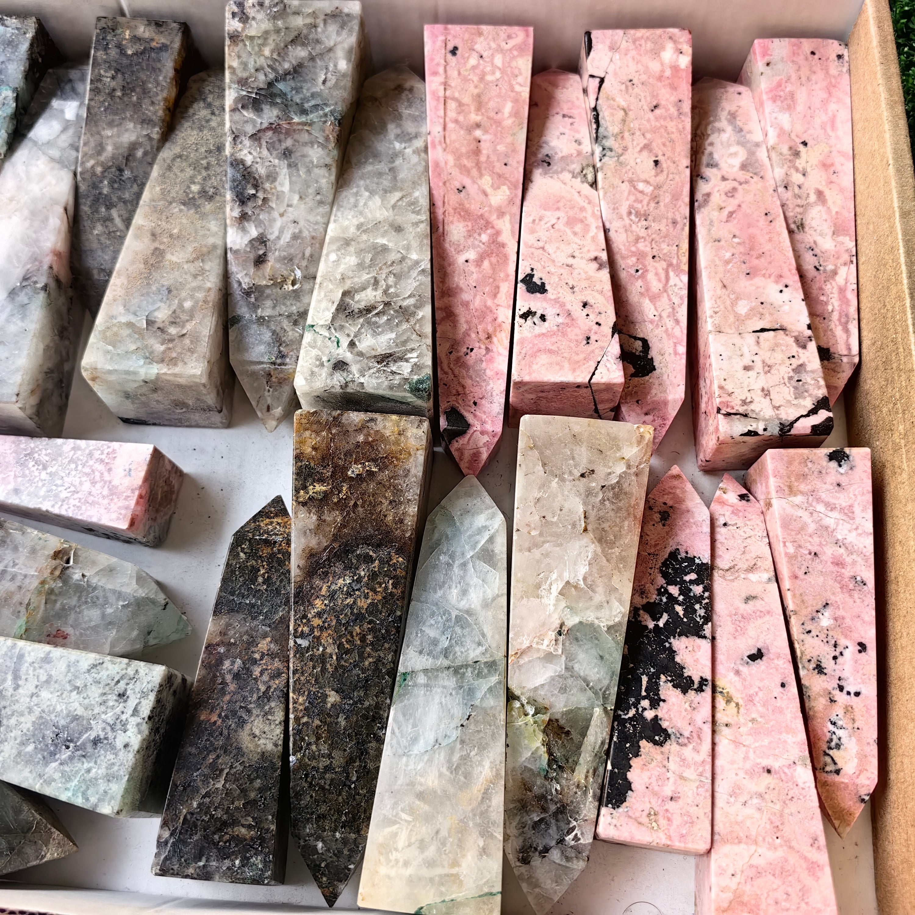 24 pc chrysocolla quartz & rhodonite towers