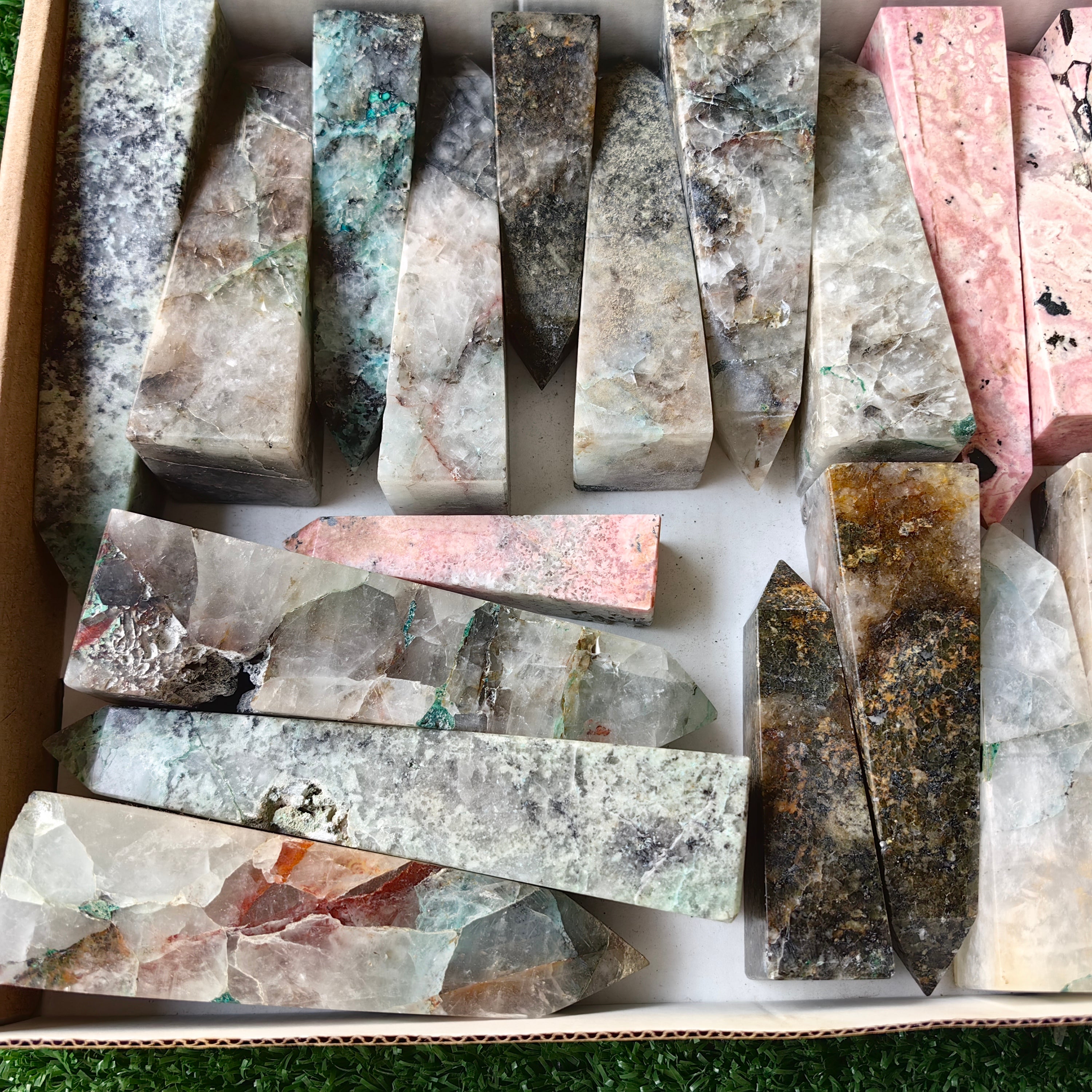 24 pc chrysocolla quartz & rhodonite towers