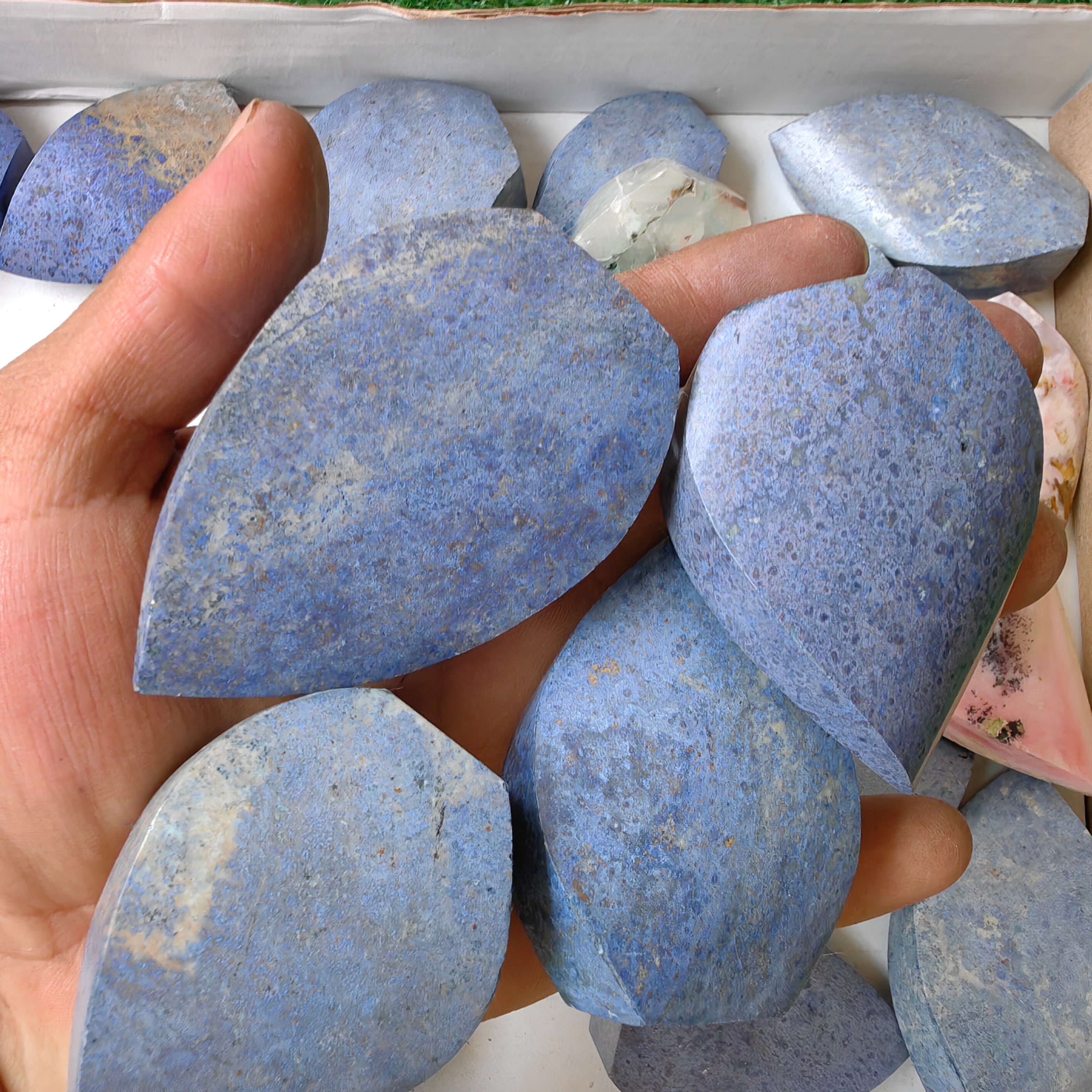 26 pc chrysocolla quartz, pink opal & dumortorite flames