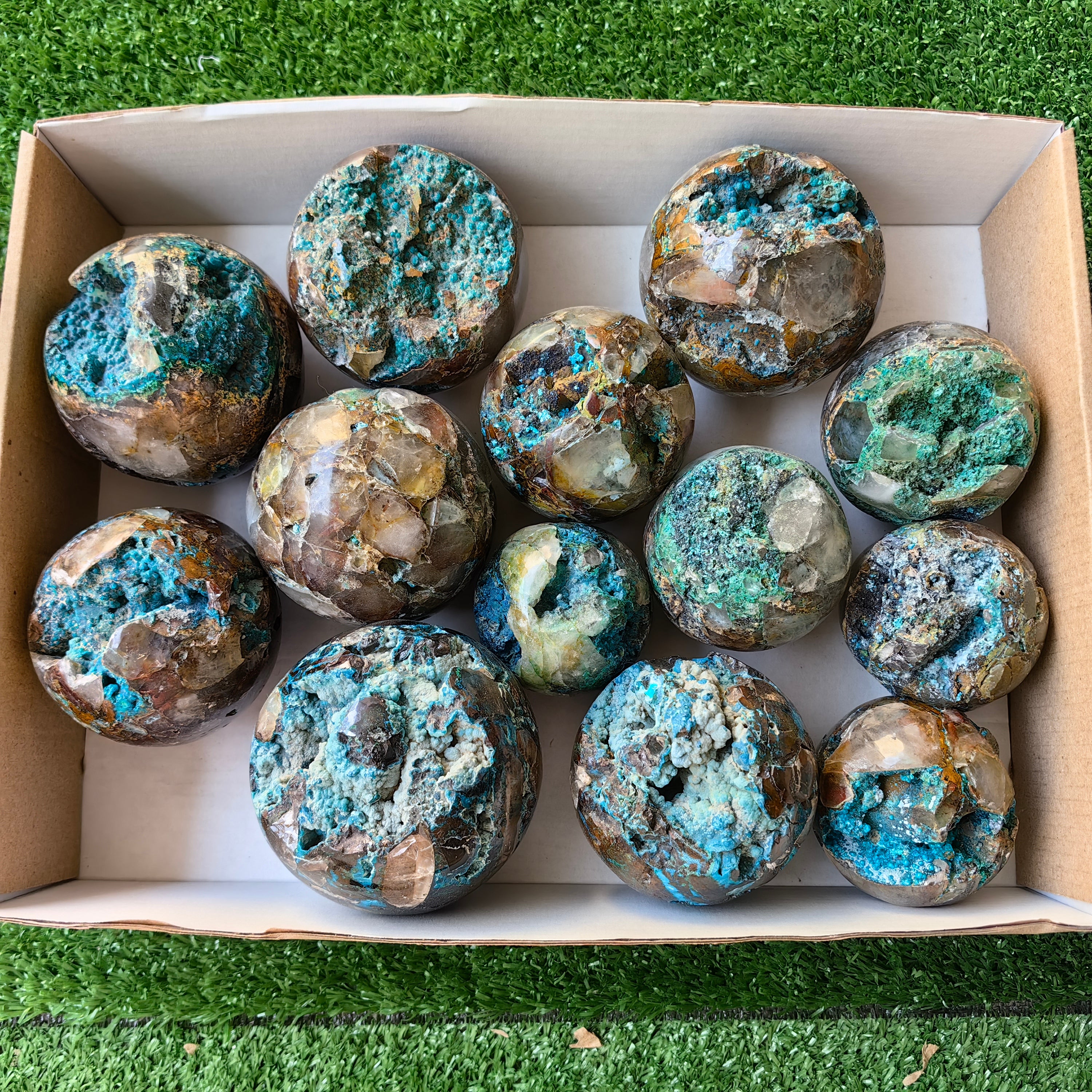 13 pc chrysocolla quartz drusy spheres