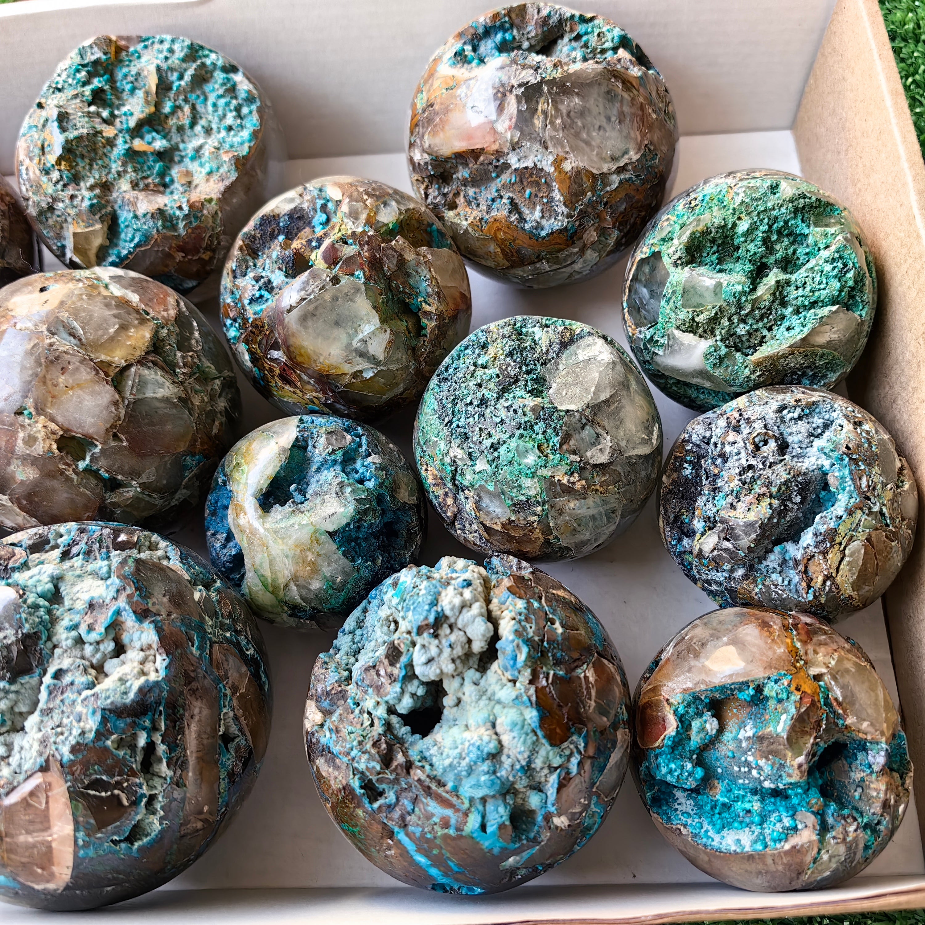 13 pc chrysocolla quartz drusy spheres