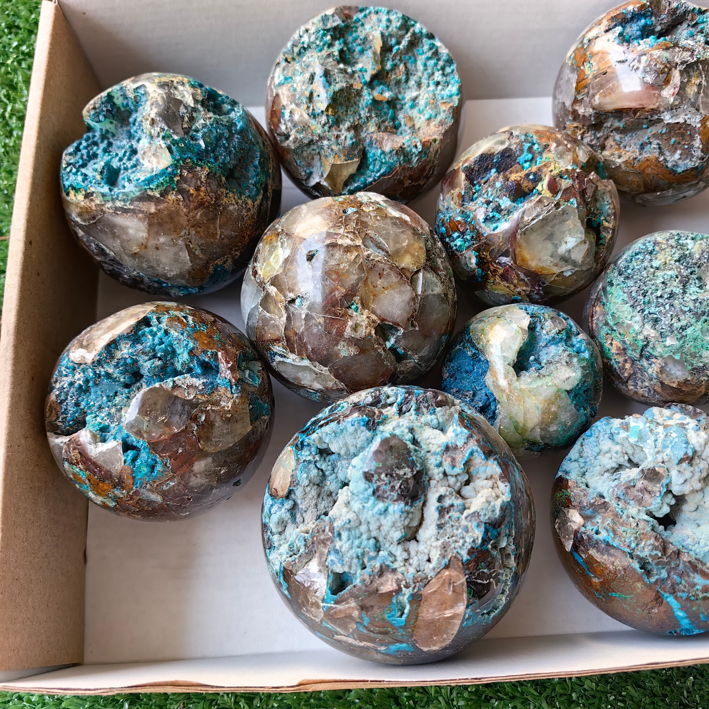 13 pc chrysocolla quartz drusy spheres