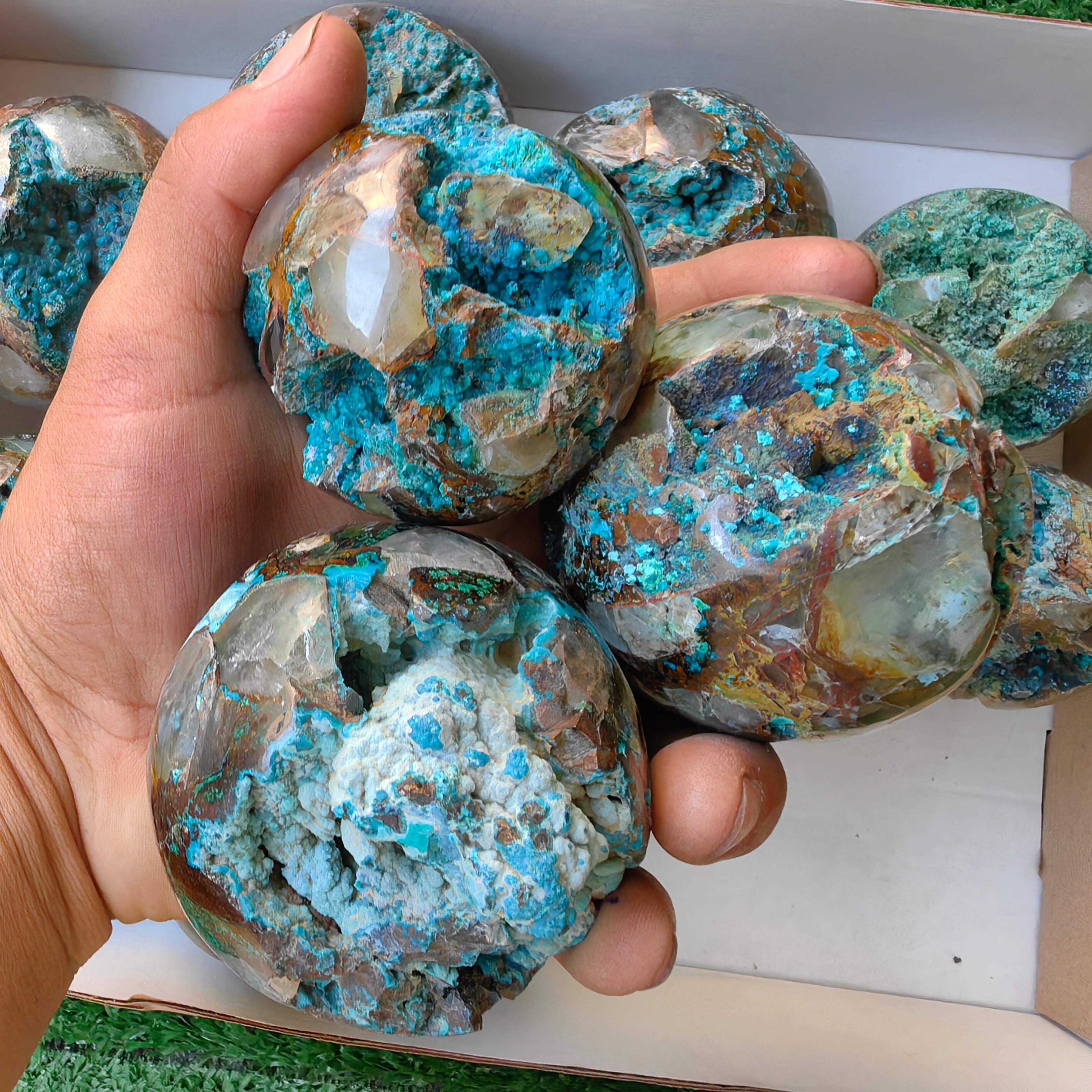 13 pc chrysocolla quartz drusy spheres