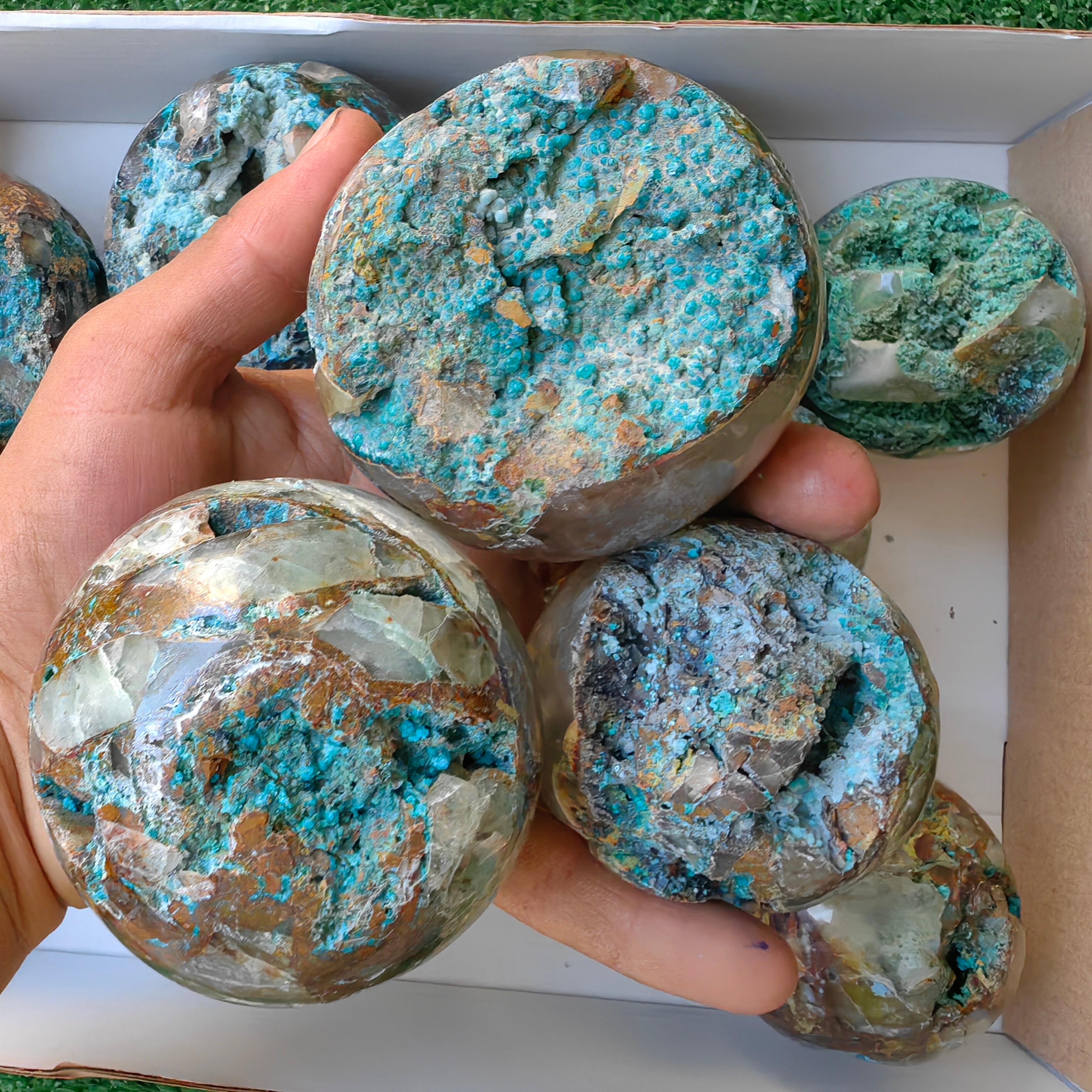 13 pc chrysocolla quartz drusy spheres