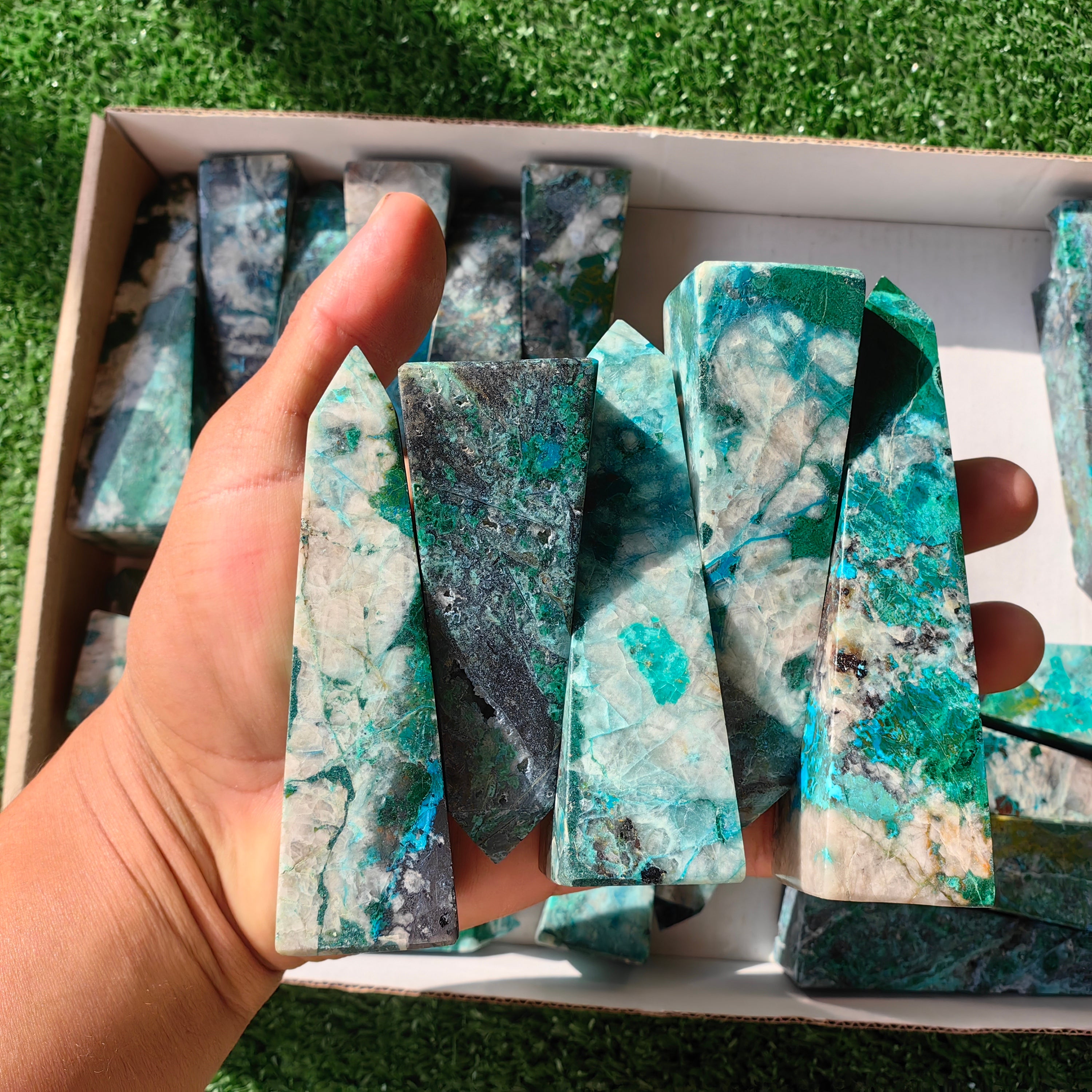 22 pc chrysocolla quartz towers