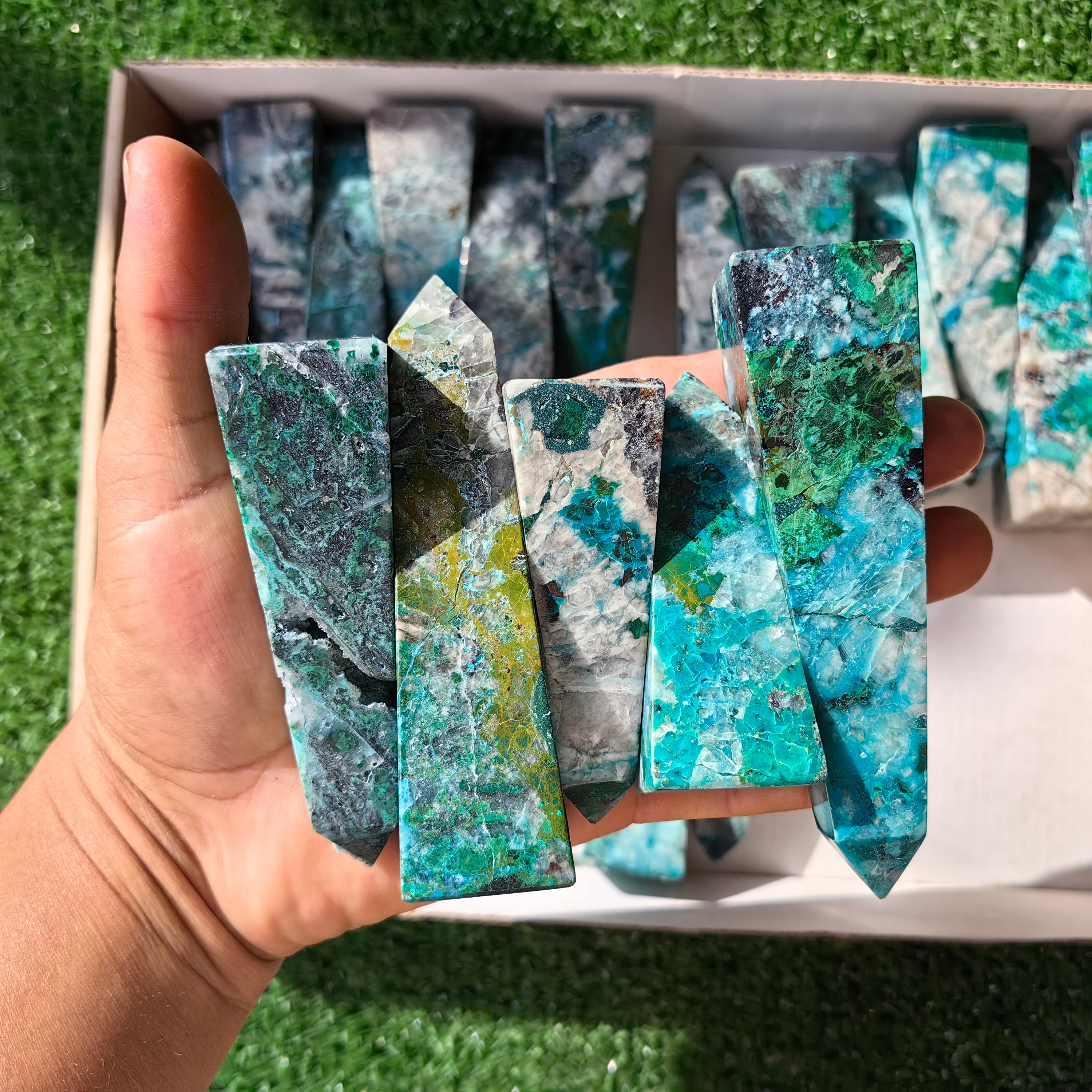 22 pc chrysocolla quartz towers