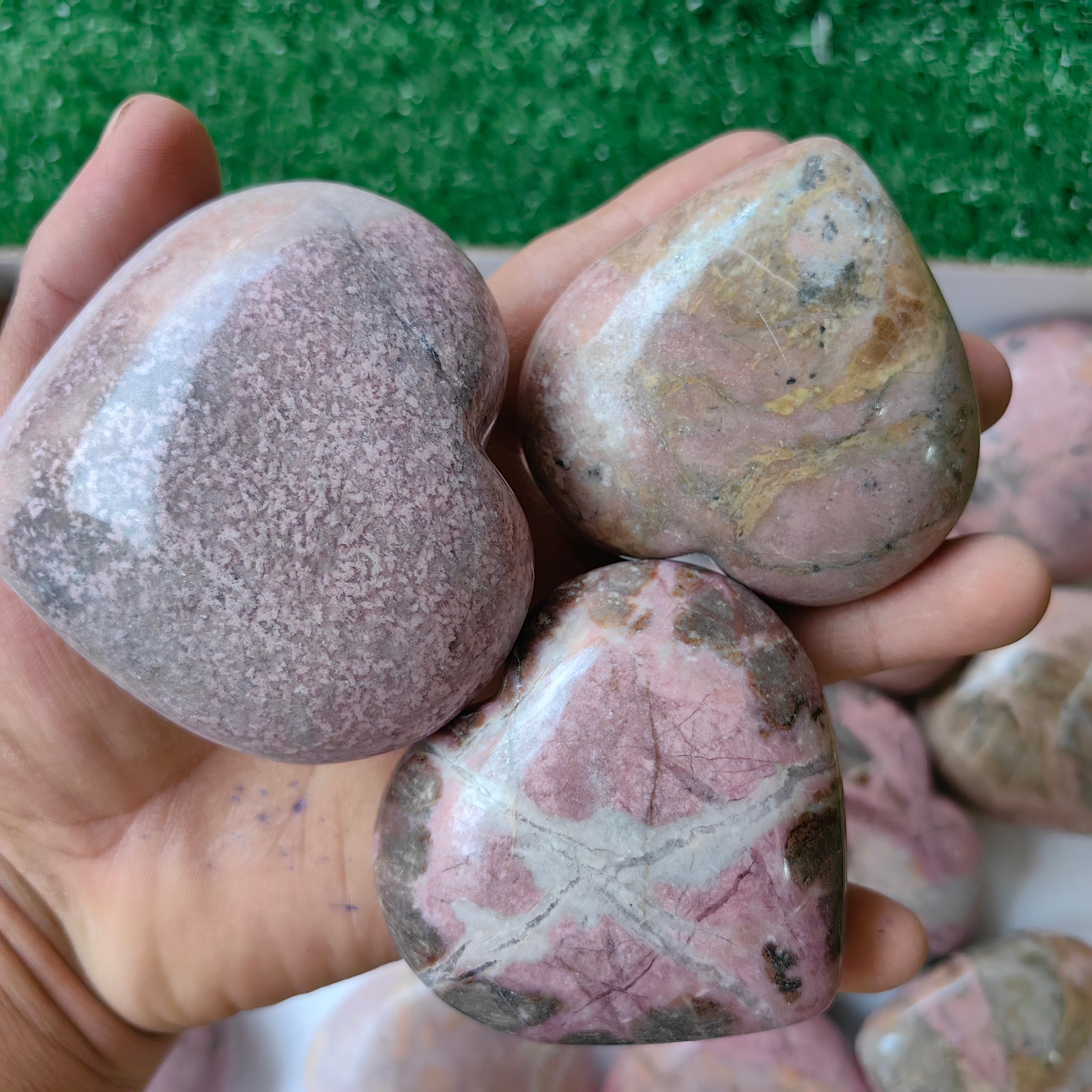 16 pc rhodonite hearts