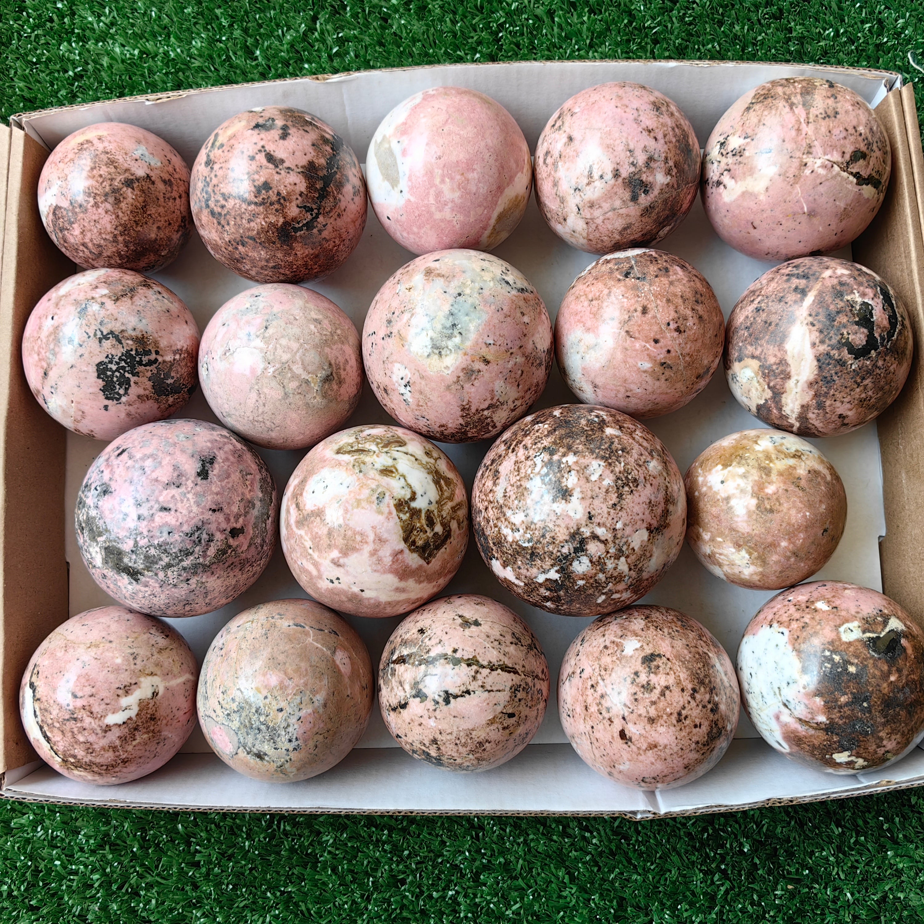 19 pc rhodonite spheres
