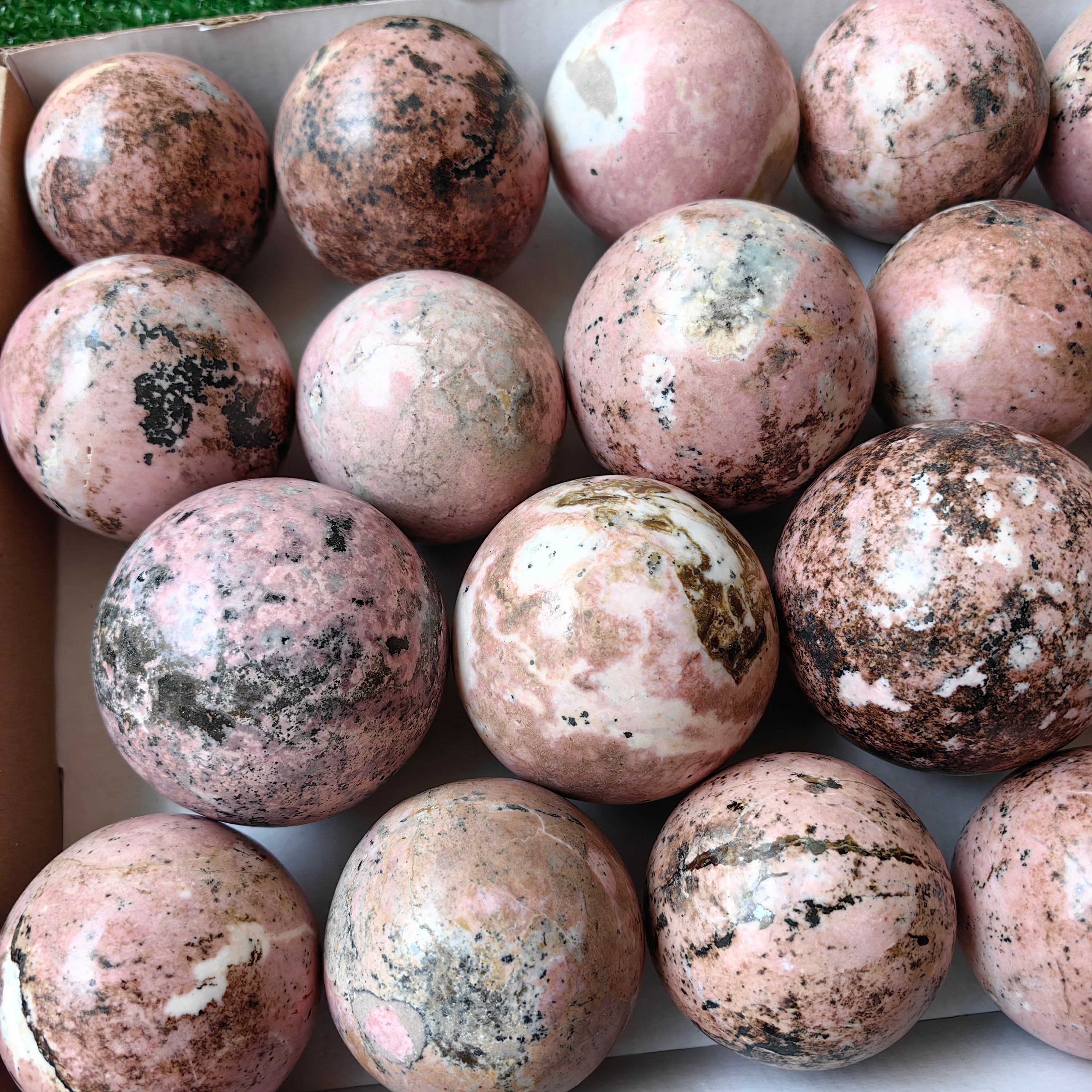 19 pc rhodonite spheres