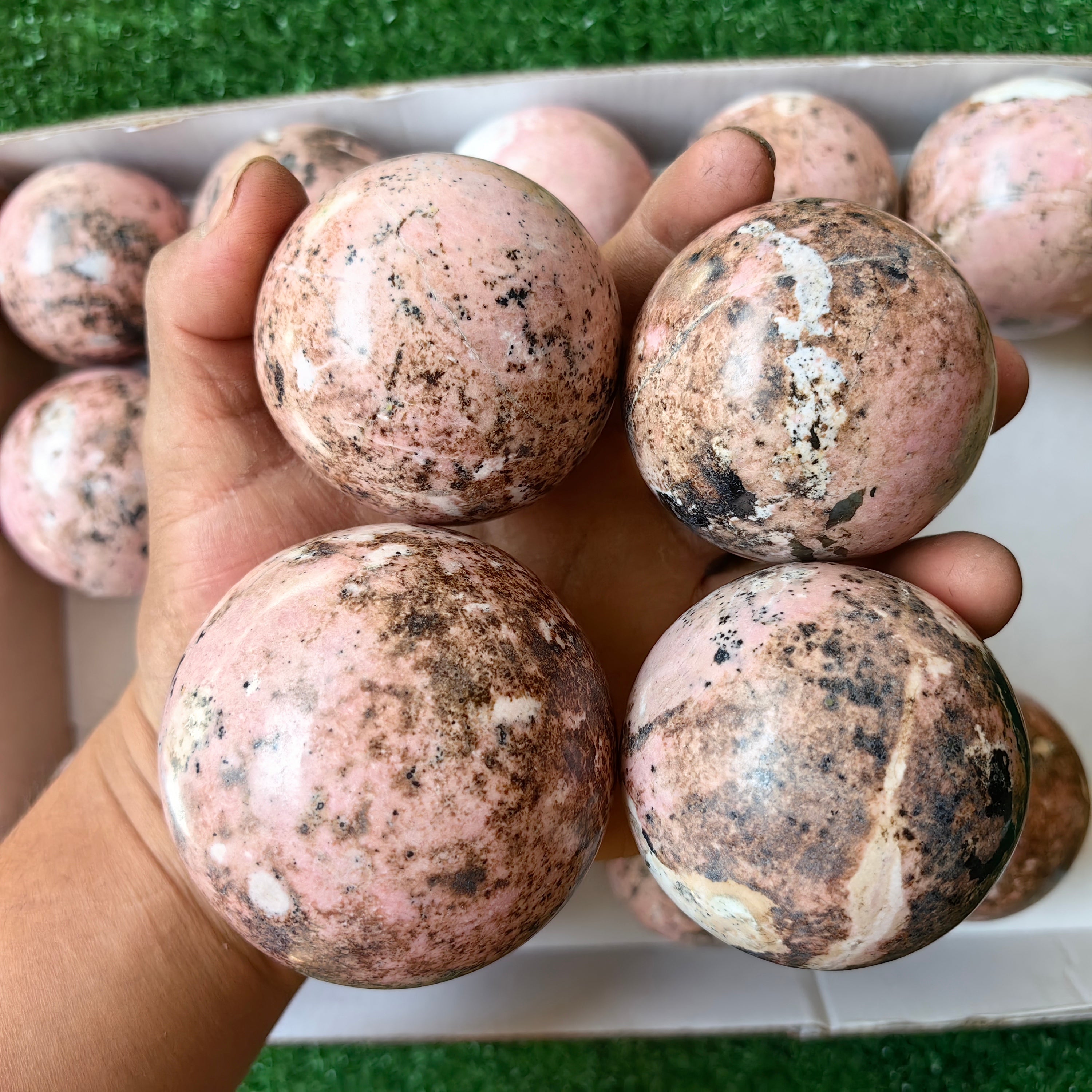 19 pc rhodonite spheres