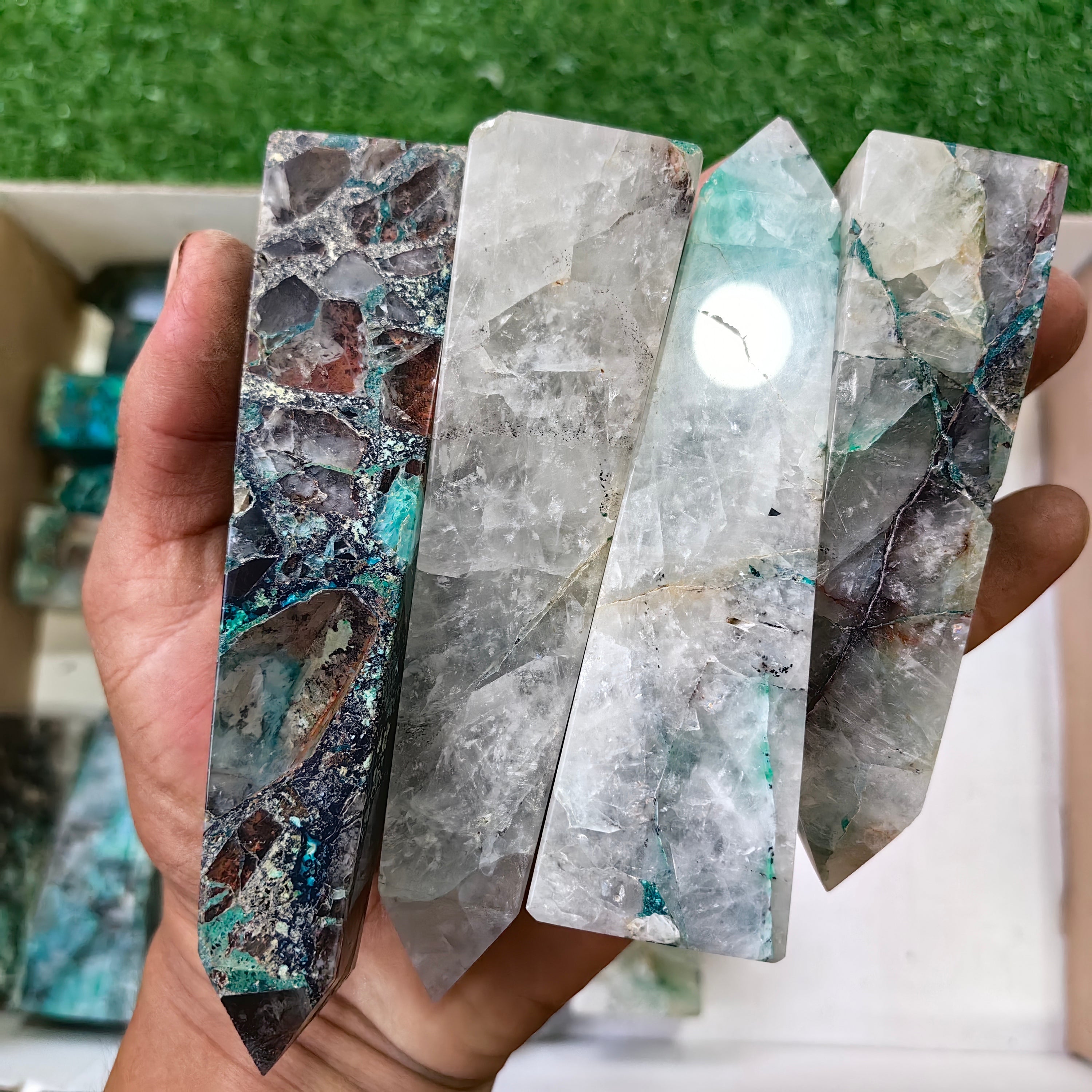22 pc chrysocolla & chrysocolla quartz towers