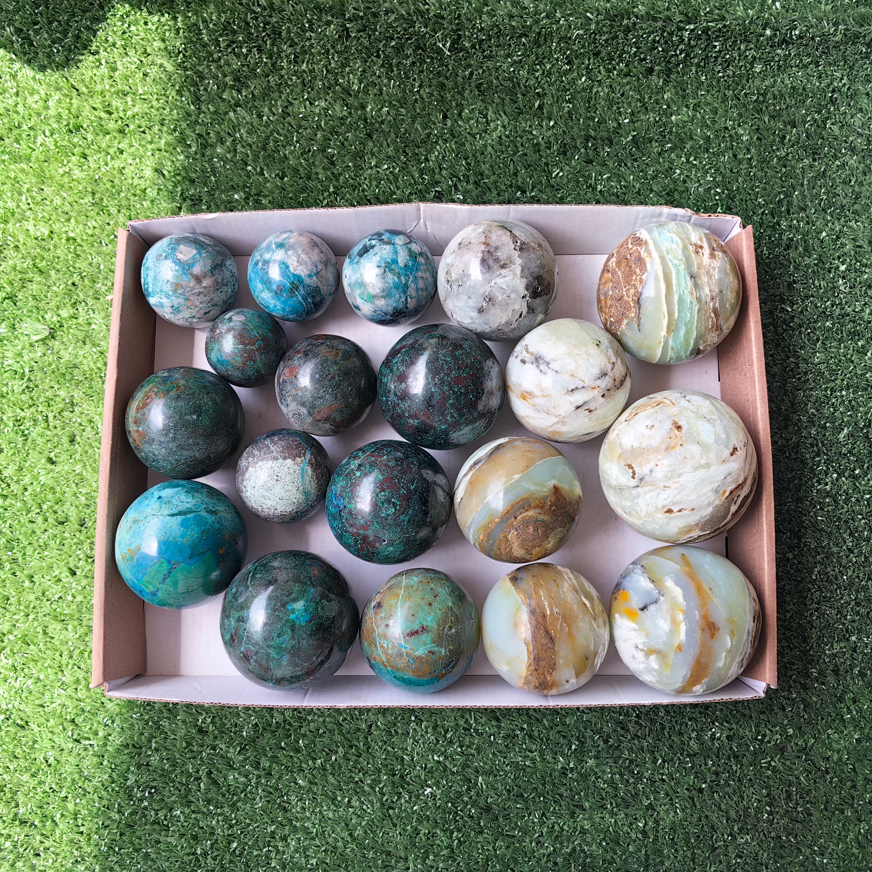 19 pc big blue opal & chrysocolla spheres