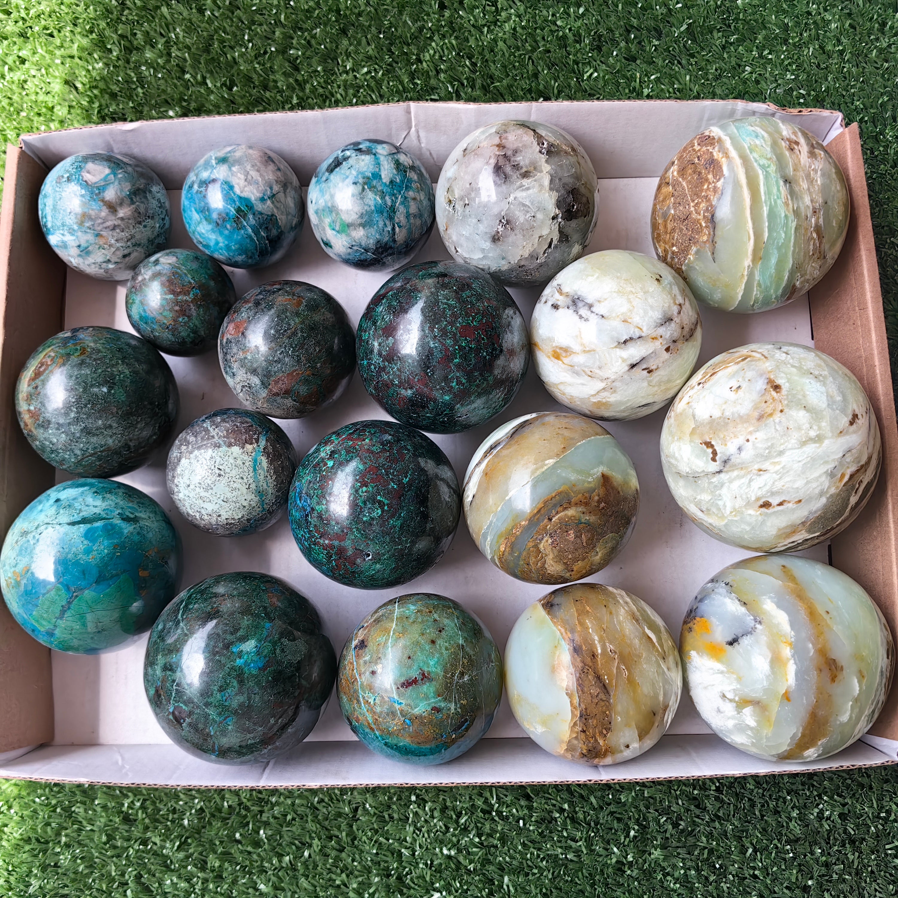 19 pc big blue opal & chrysocolla spheres