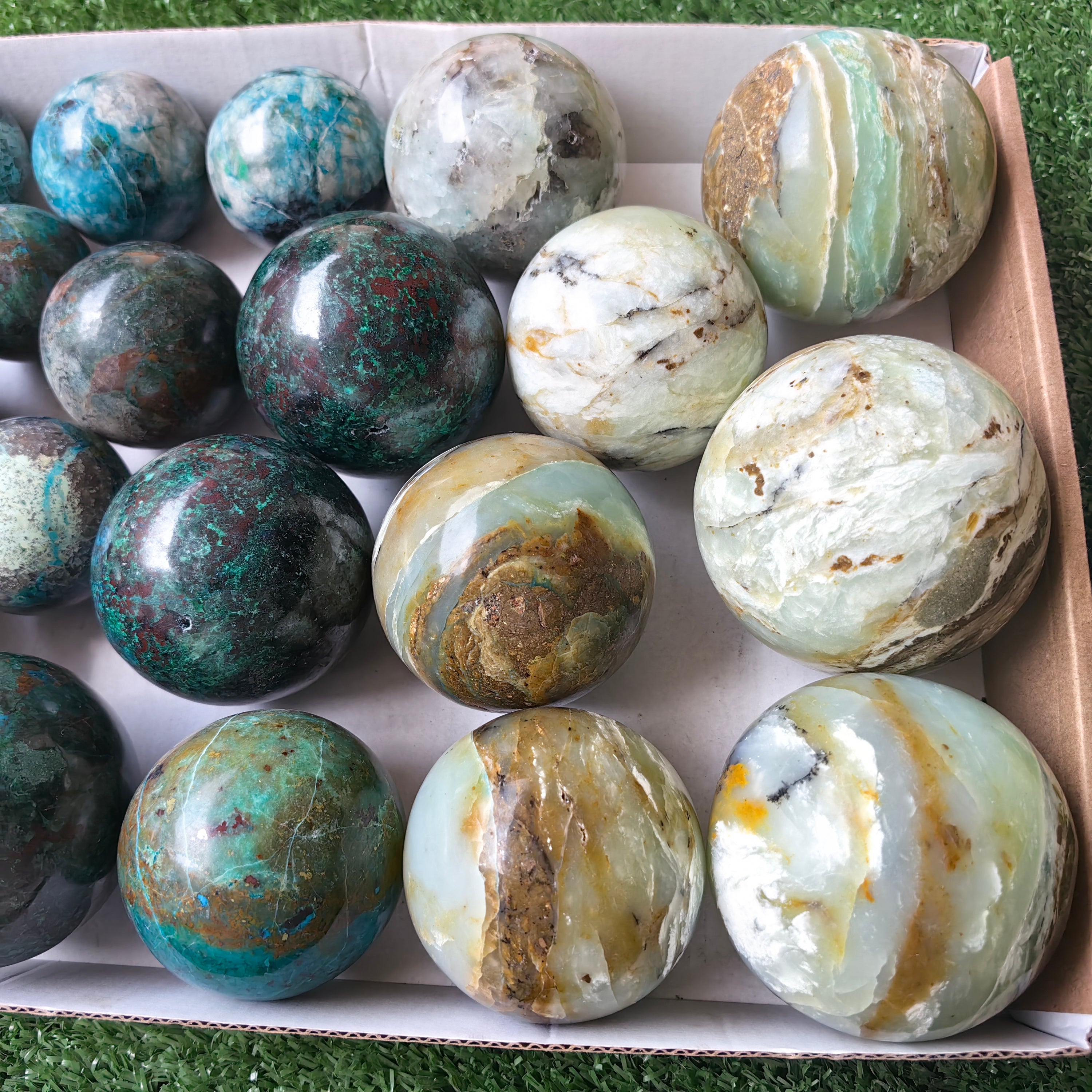 19 pc big blue opal & chrysocolla spheres